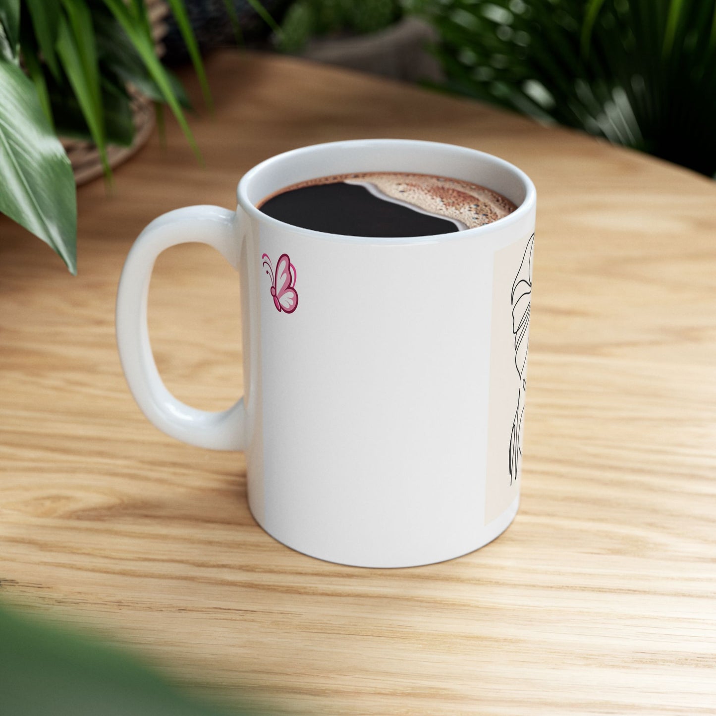 Elegant Butterfly Woman Line Art Ceramic Mug with Butterfly Accents, Perfect Gift for Coffee Lovers, Home Decor, Mother's Day, Self-Care