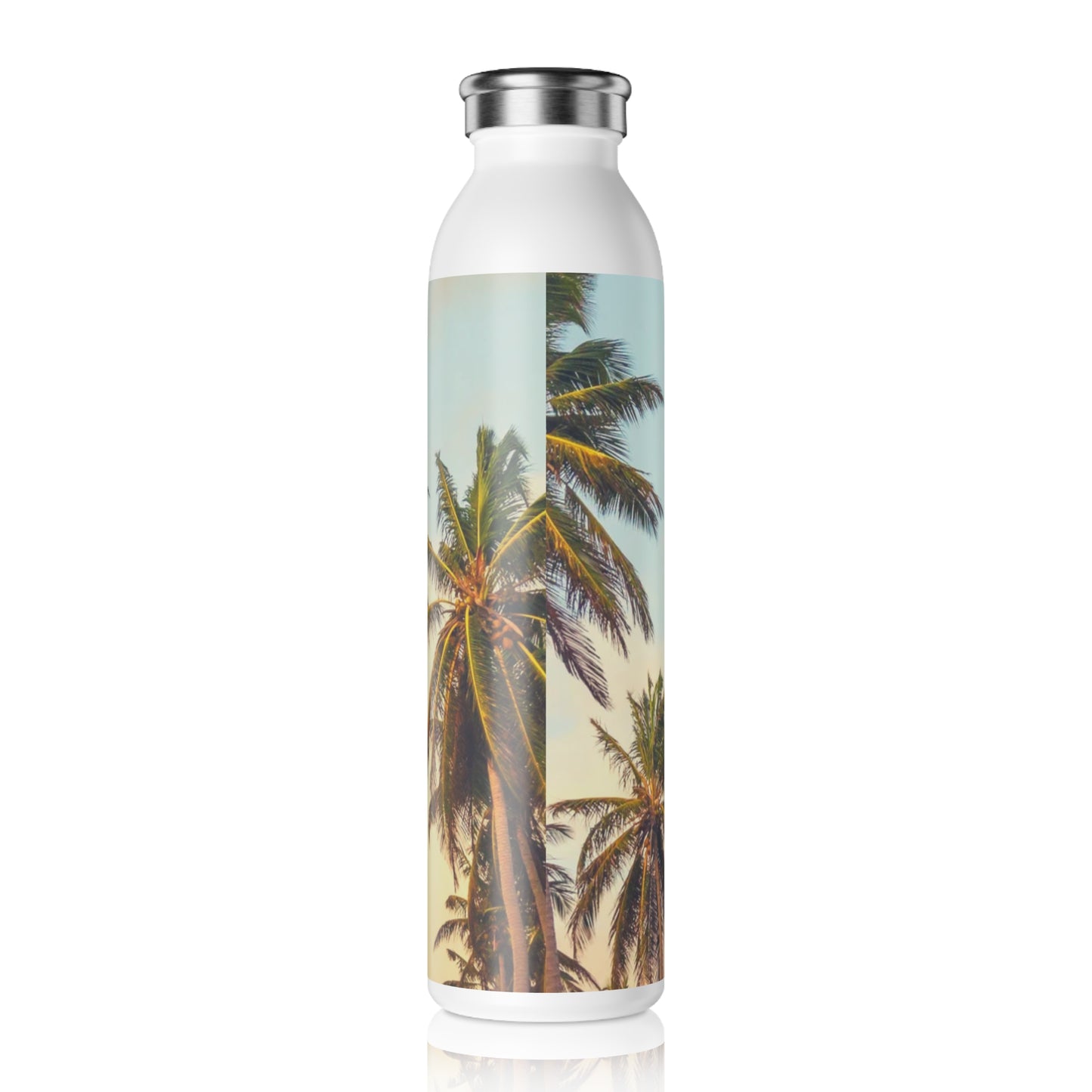 CALIFORNIA  PALM TREES Tropical Sunset Slim Water Bottle, Eco-Friendly Drinkware, Summer Hydration, Beach Vibes, Travel Accessory, Gift for Nature Lovers