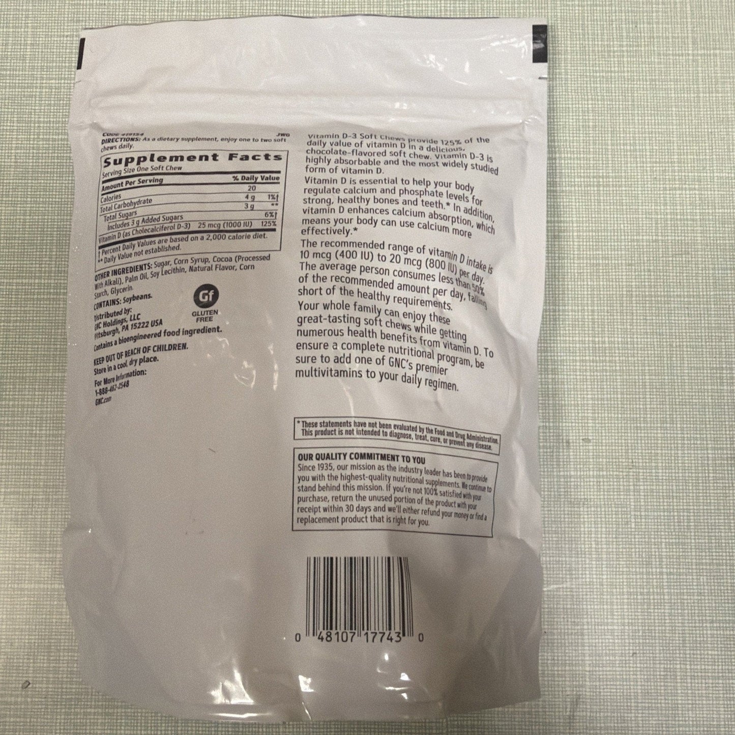 GNC Vitamin D-3 Soft Chews 1000IU - Chocolate
