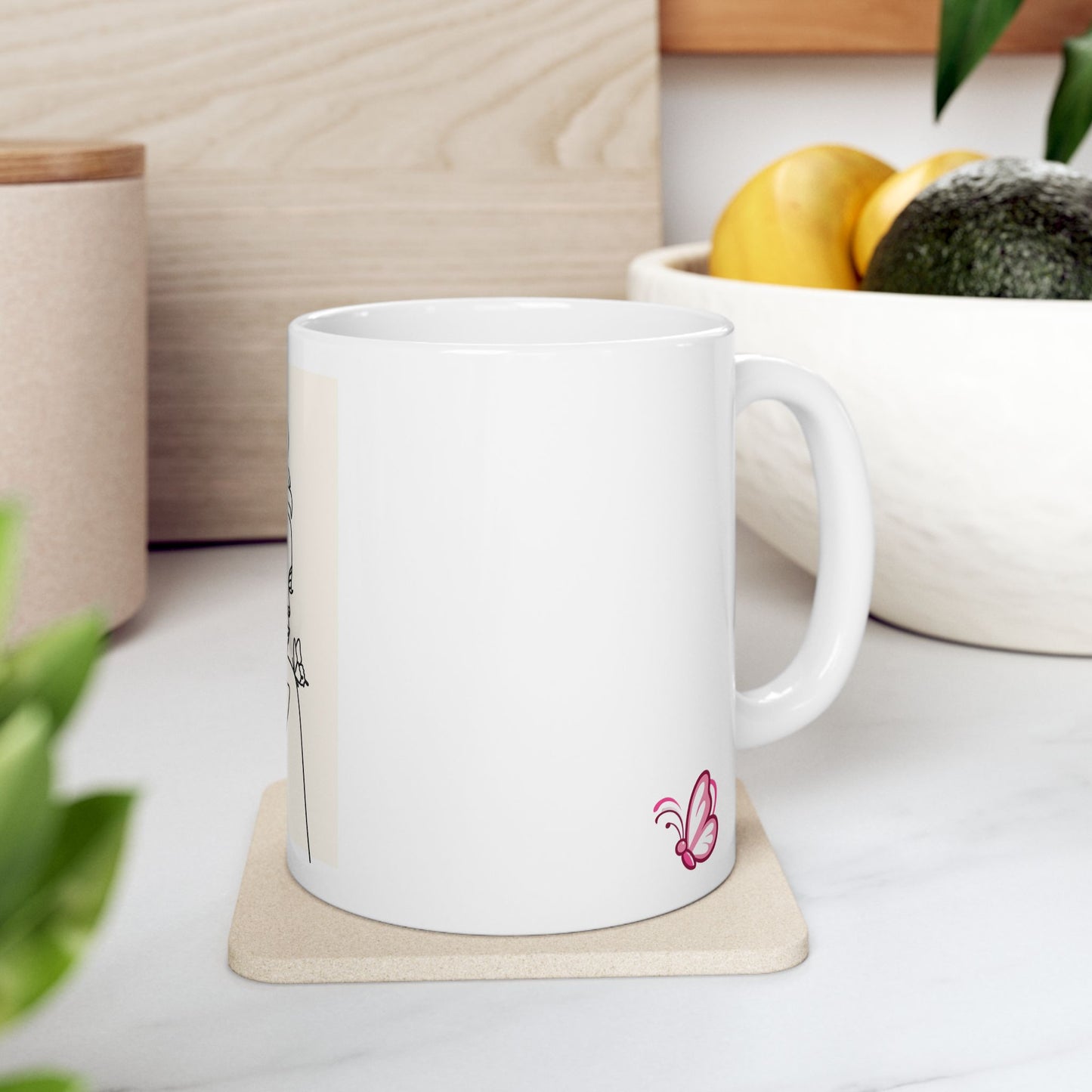 Elegant Butterfly Woman Line Art Ceramic Mug with Butterfly Accents, Perfect Gift for Coffee Lovers, Home Decor, Mother's Day, Self-Care