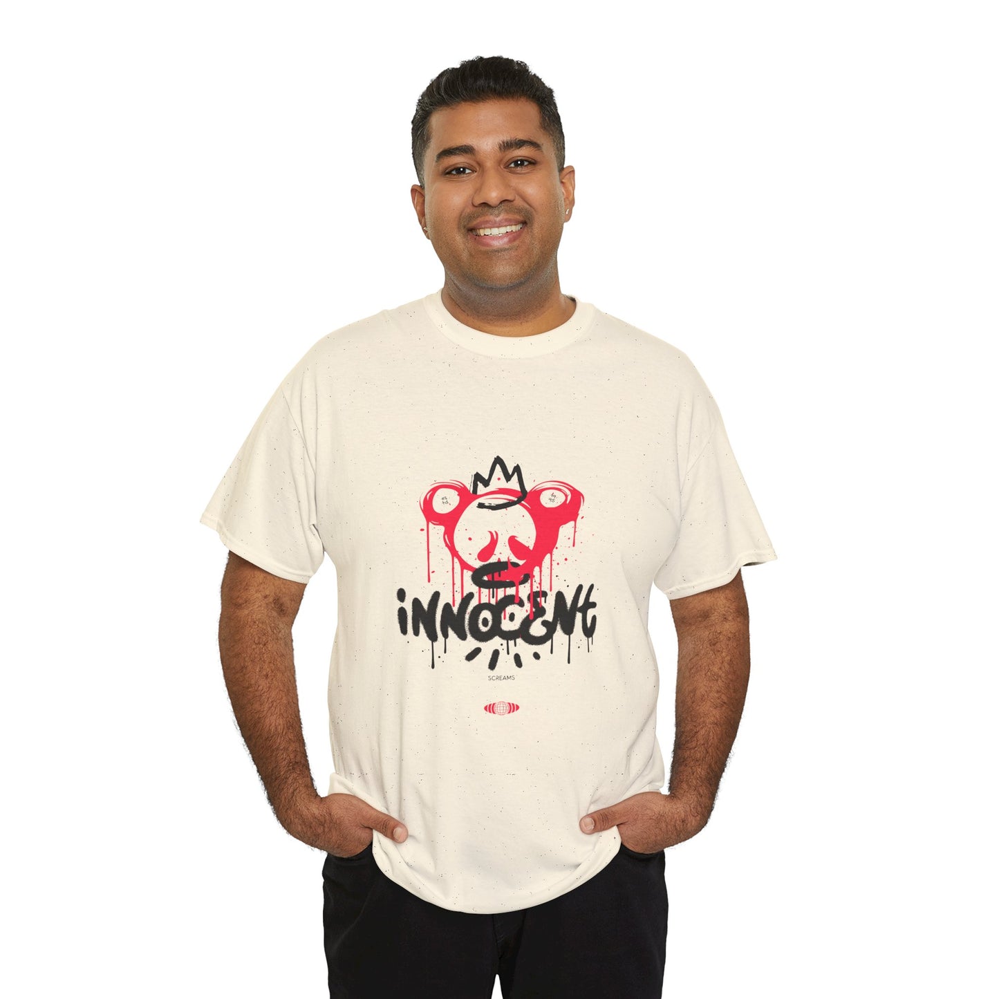 Edgy Graphic Tee: 'Innocent' Design, Urban Fashion, Streetwear, Unisex Cotton T-Shirt, Music Festivals, Casual Wear