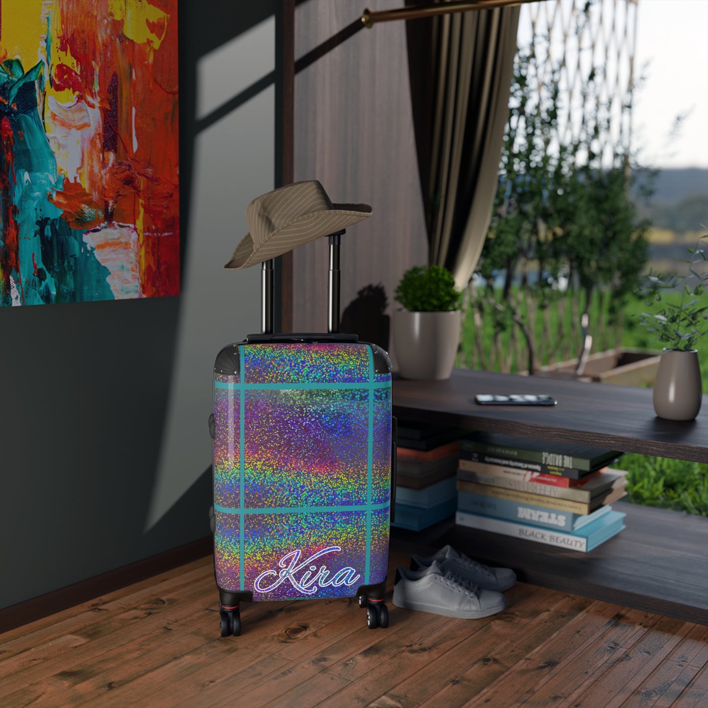 Personalized Name Holographic Glitch Pattern Print Suitcase Colorful Travel Luggage: WARNING - May Cause Uncontrollable Compliments