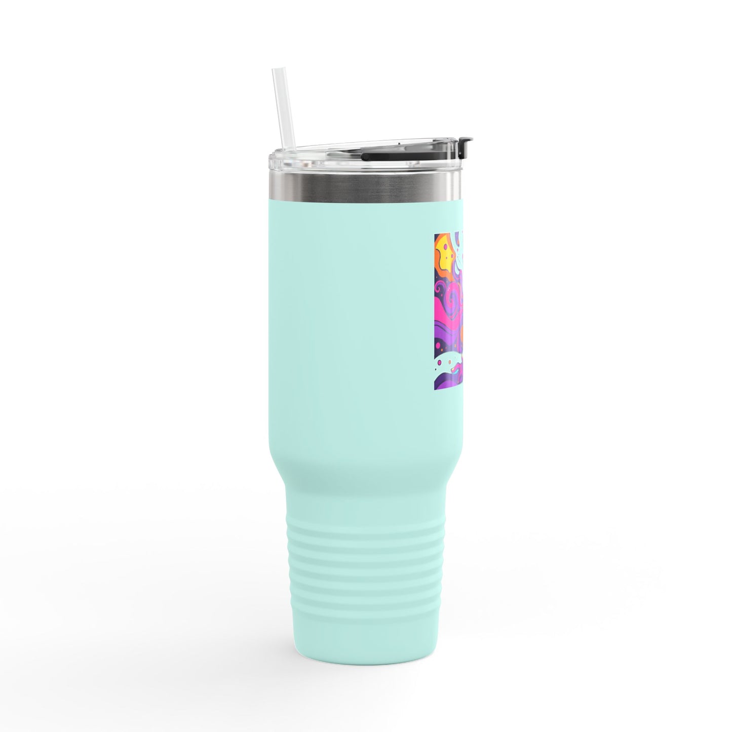 Vibrant Insulated Travel Mug, 40oz - Perfect for Outdoor Adventures, Road Trips, and Coffee Lovers, Colorful Art Design, Reusable Drinkware