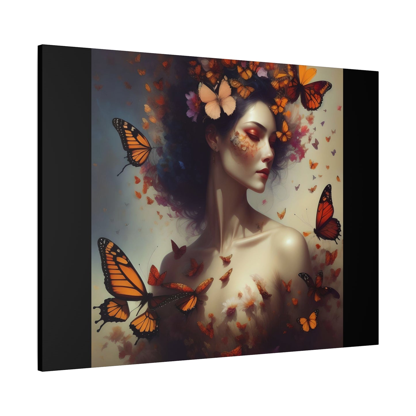 Canvas Wall Art - Butterfly Woman Print, Floral Home Decor, Unique Gift for Nature Lovers, Birthday Decoration, Whimsical Art