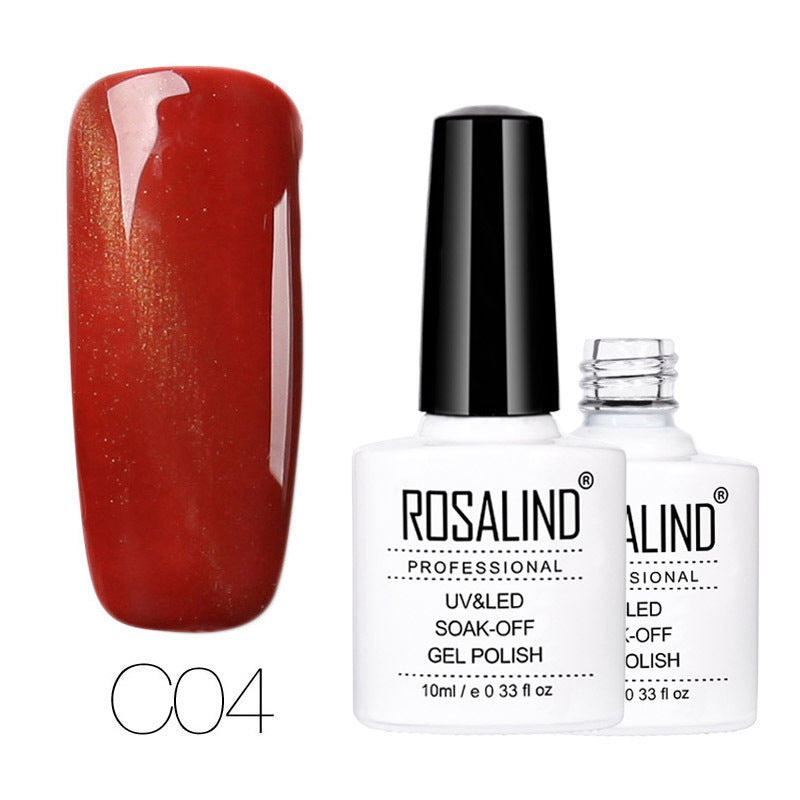 Rosalind brand cat eye gel nail polish bottle displayed next to a swatch of deep red nail polish on a clean white background.