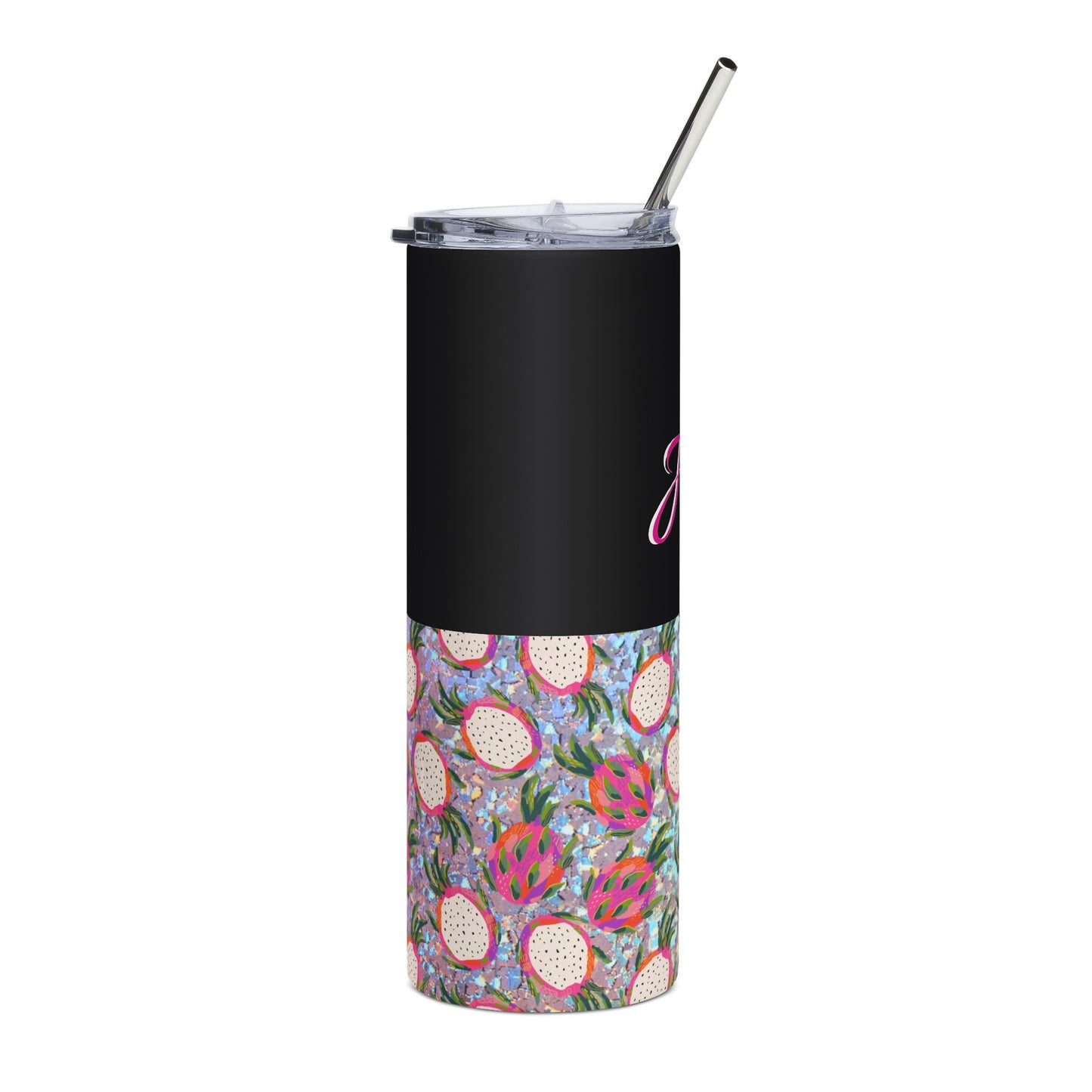 Customized Name Floral Dragon Fruit Tumbler | Stainless Steel 20oz