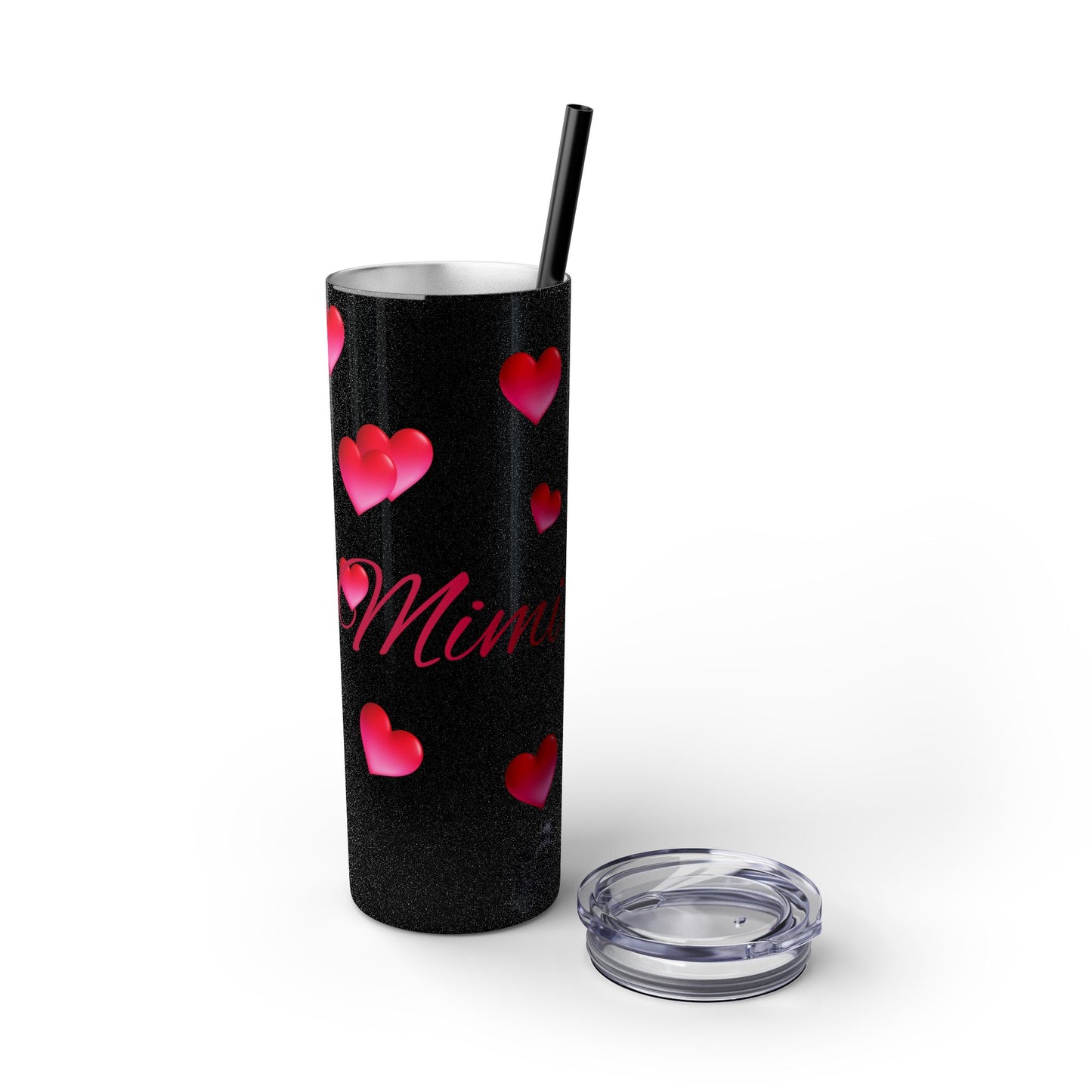 Gepasmaakte Glitter 20oz Dun Tumbler met Pienk Hartpatroon — [Jou Naam Hier]