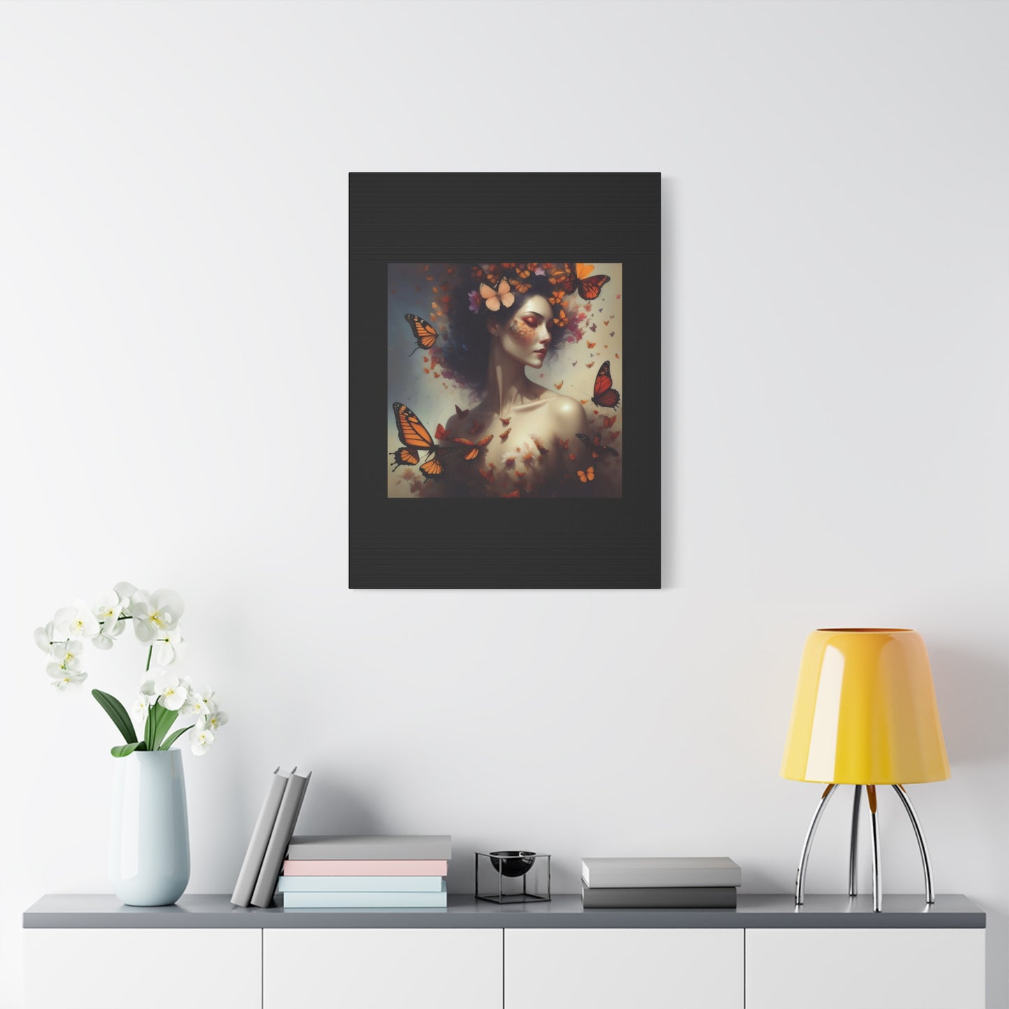 Canvas Wall Art - Butterfly Woman Print, Floral Home Decor, Unique Gift for Nature Lovers, Birthday Decoration, Whimsical Art