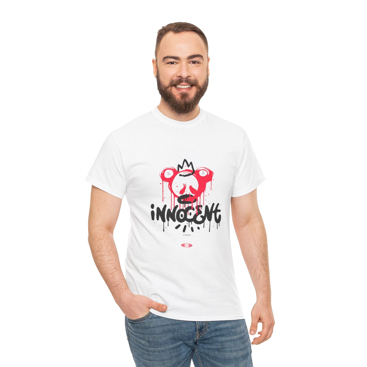 Edgy Graphic Tee: 'Innocent' Design, Urban Fashion, Streetwear, Unisex Cotton T-Shirt, Music Festivals, Casual Wear