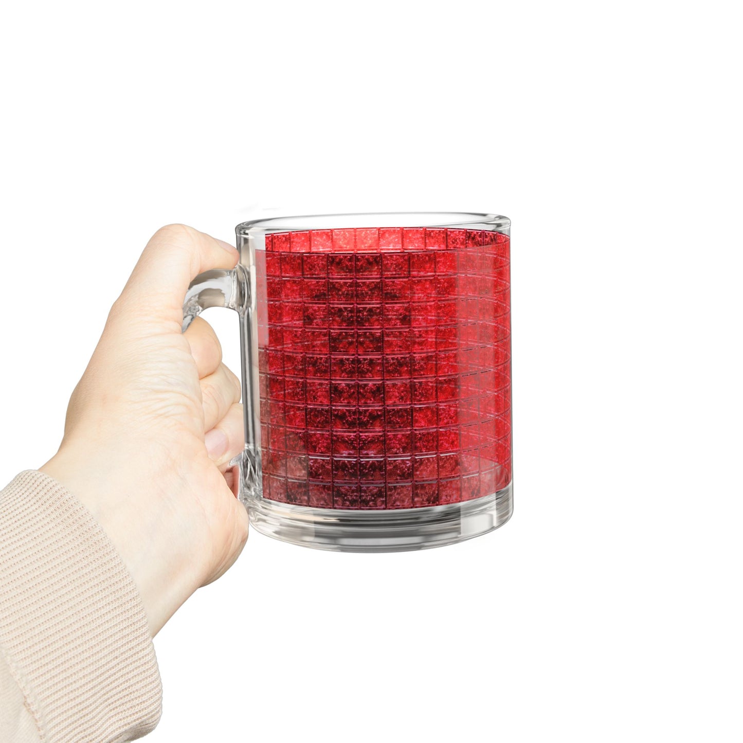 Red Mosaic Tile Pattern Glass Mug Geometric Grid Drinkware
