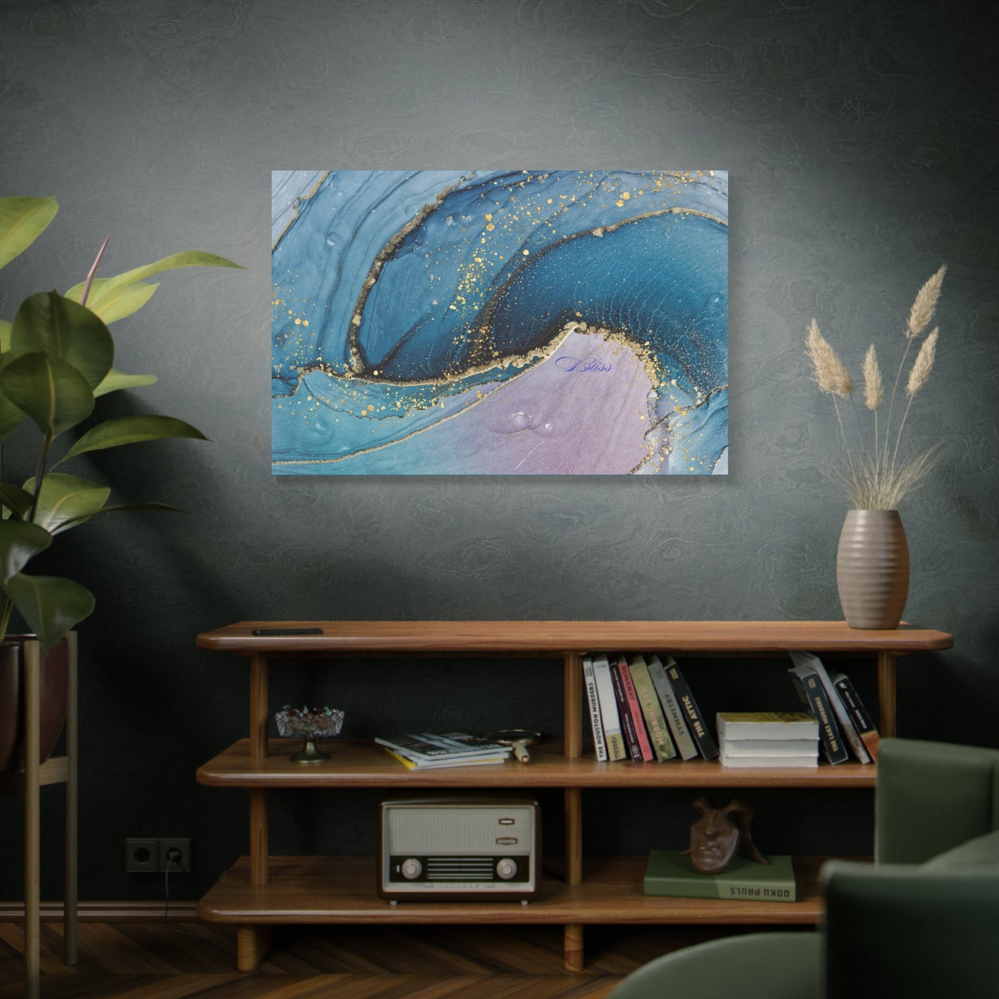 Canvas Wall Art, Abstract Ocean Wave, Modern Decor, Home Office, Gift for Her, Blue Gold Artwork, Living Room Wall Decor