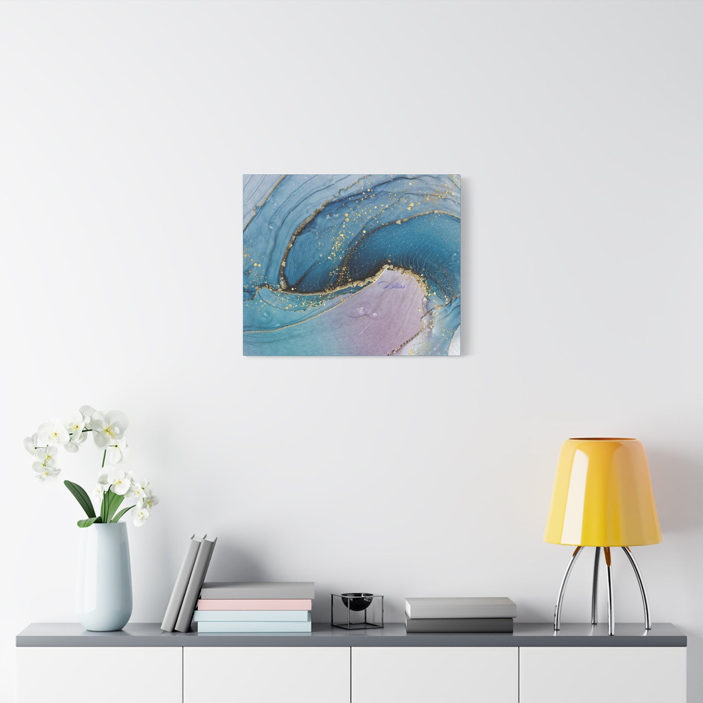 Canvas Wall Art, Abstract Ocean Wave, Modern Decor, Home Office, Gift for Her, Blue Gold Artwork, Living Room Wall Decor