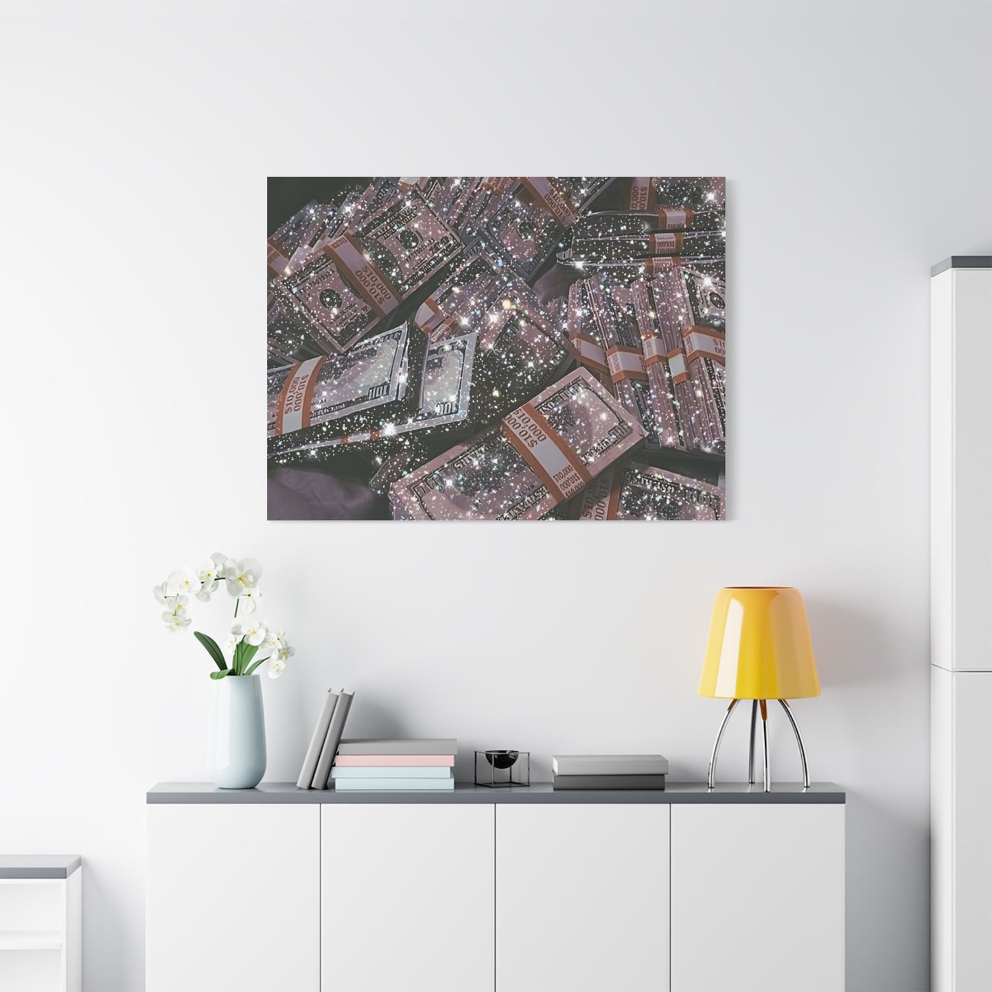 Sparkling Money Canvas Art, Glittery Wall Decor for Home, Modern Art Piece, Gift for Art Lovers, Chic Office Decor, Unique Wall Hanging