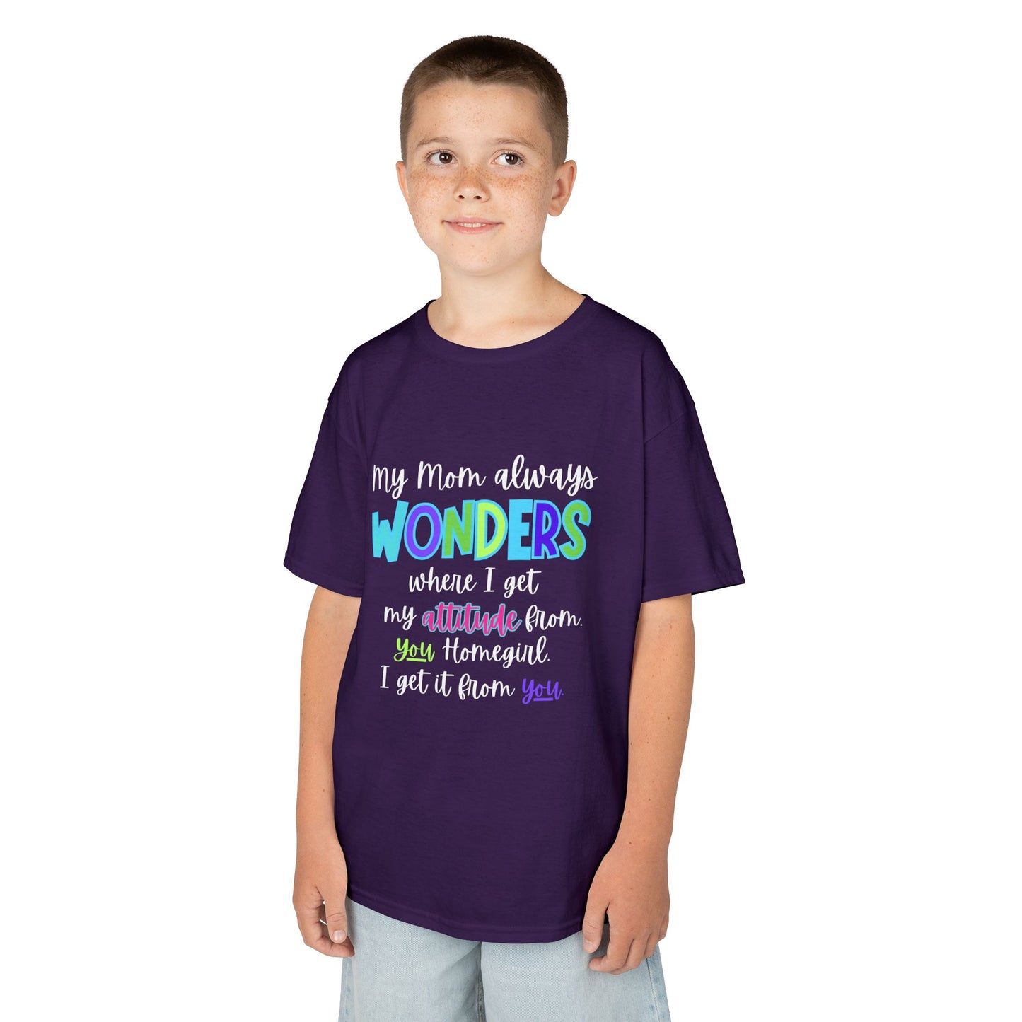Colorful Kids Tee: 'My Mom Wonders Where I Get My Attitude From' | Fun Gift for Birthdays, Holidays, Everyday Wear, Unique Kids Apparel