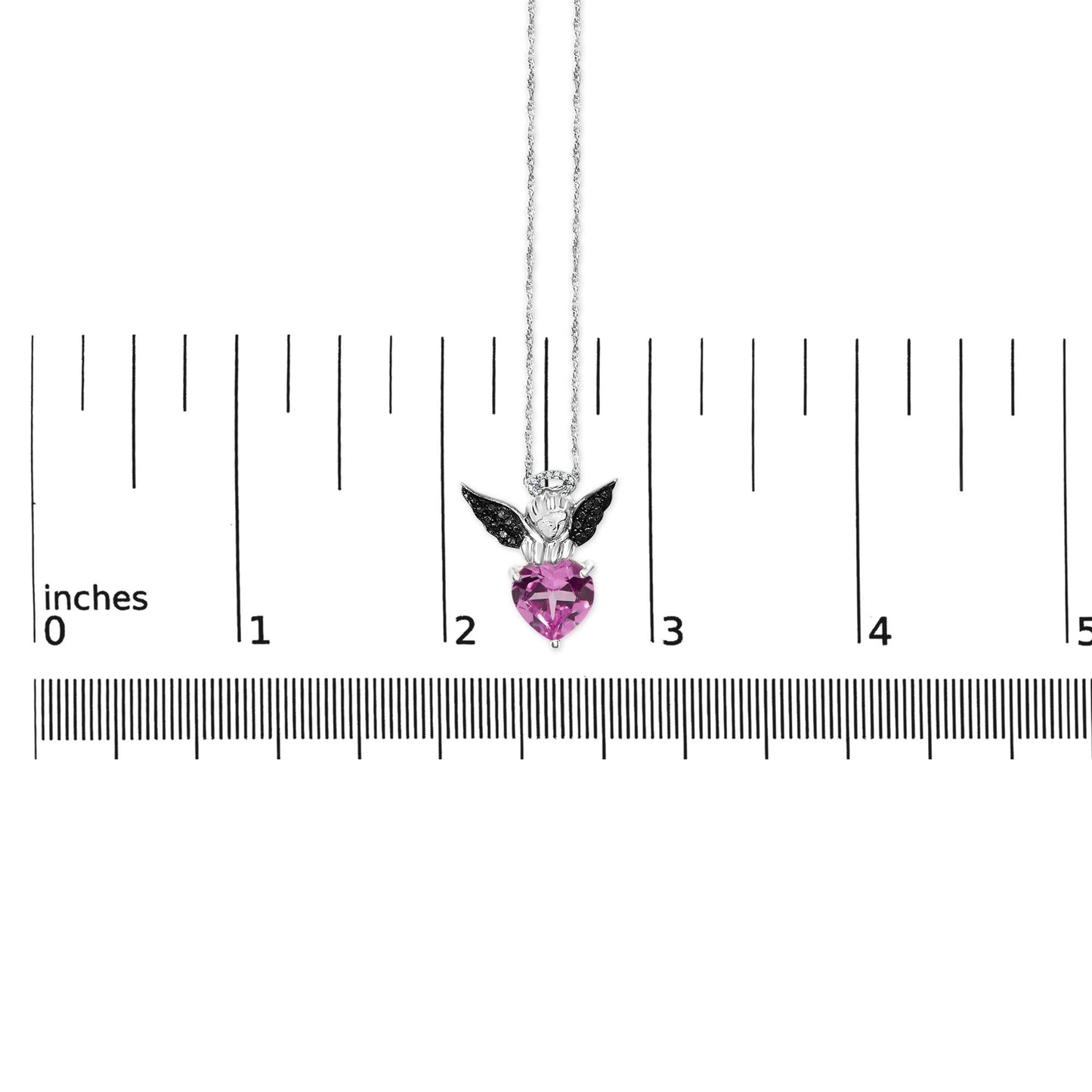 Sterling Silver Diamond Accent & Created Pink Sapphire Angel Heart Pendant Necklace-4