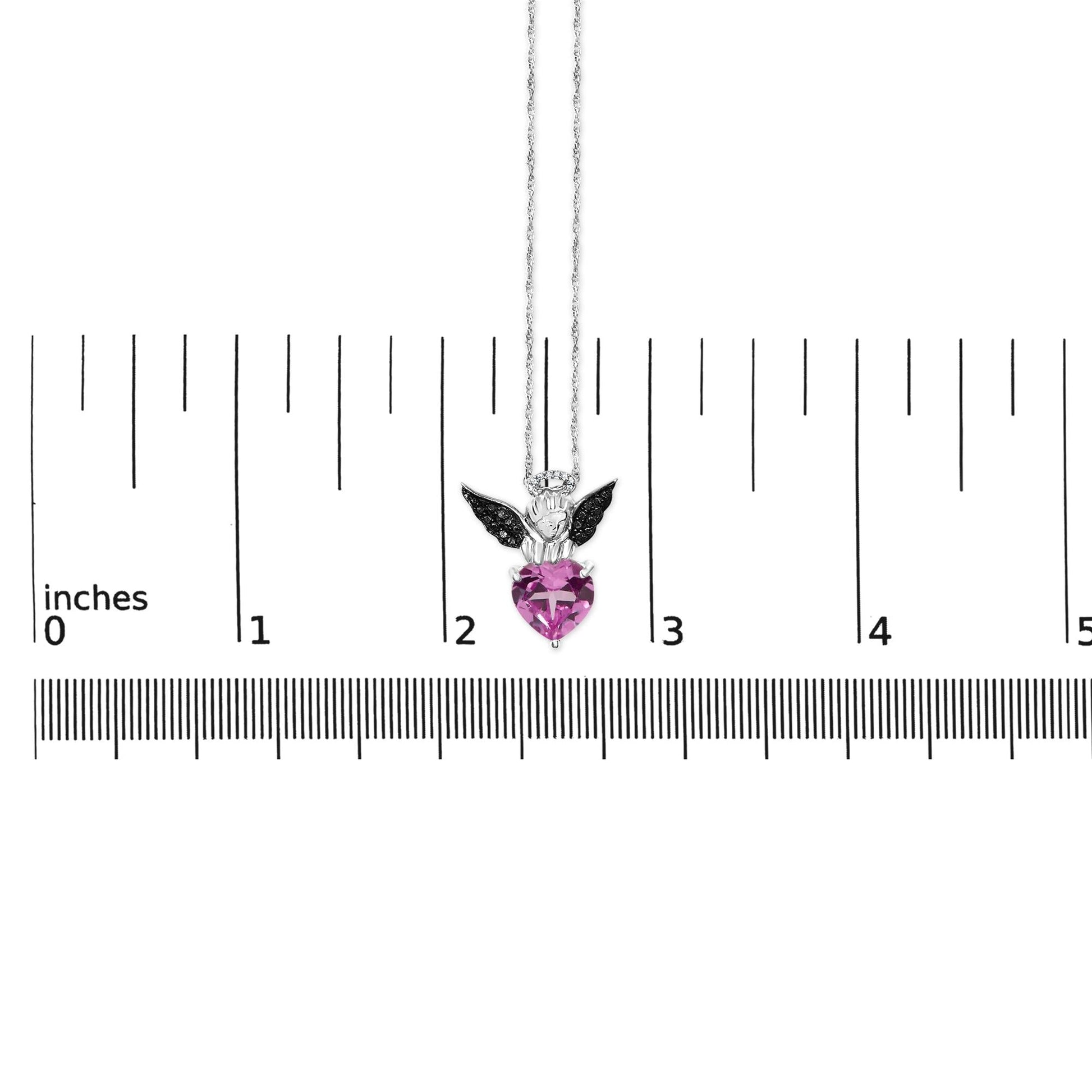 Sterling Silver Diamond Accent & Created Pink Sapphire Angel Heart Pendant Necklace-4