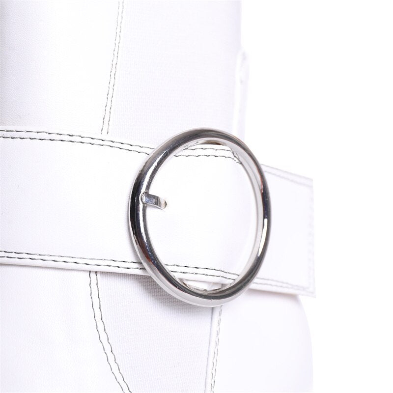 Women's Autumn Short Boots Brand New Square Toe Super High Heel Thick Sole Metal Sexy Stretch Bare Boots 42 Sizes