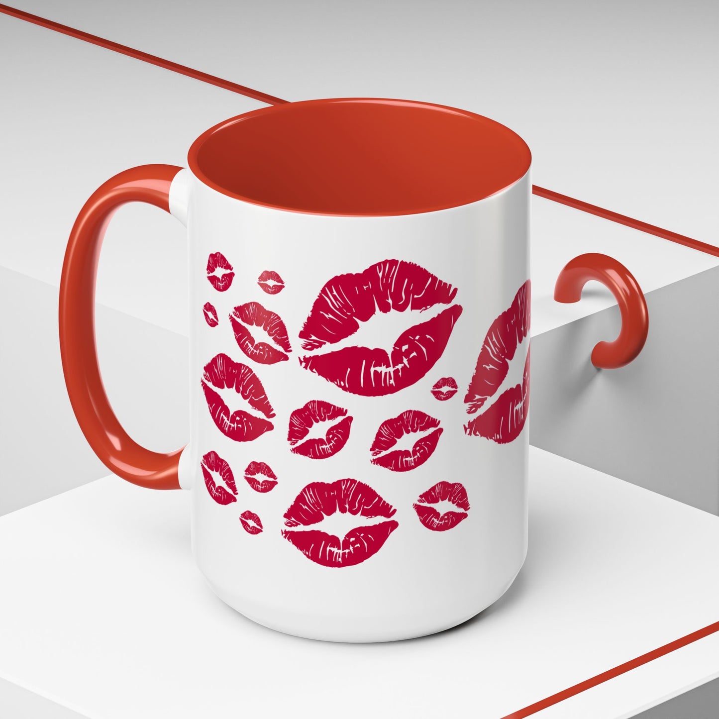 Kiss Mark Accent Coffee Mug - Romantic Gift, Valentine's Day Mug, Cute Coffee Cup, Fun Kitchen Decor, Stylish Drinkware