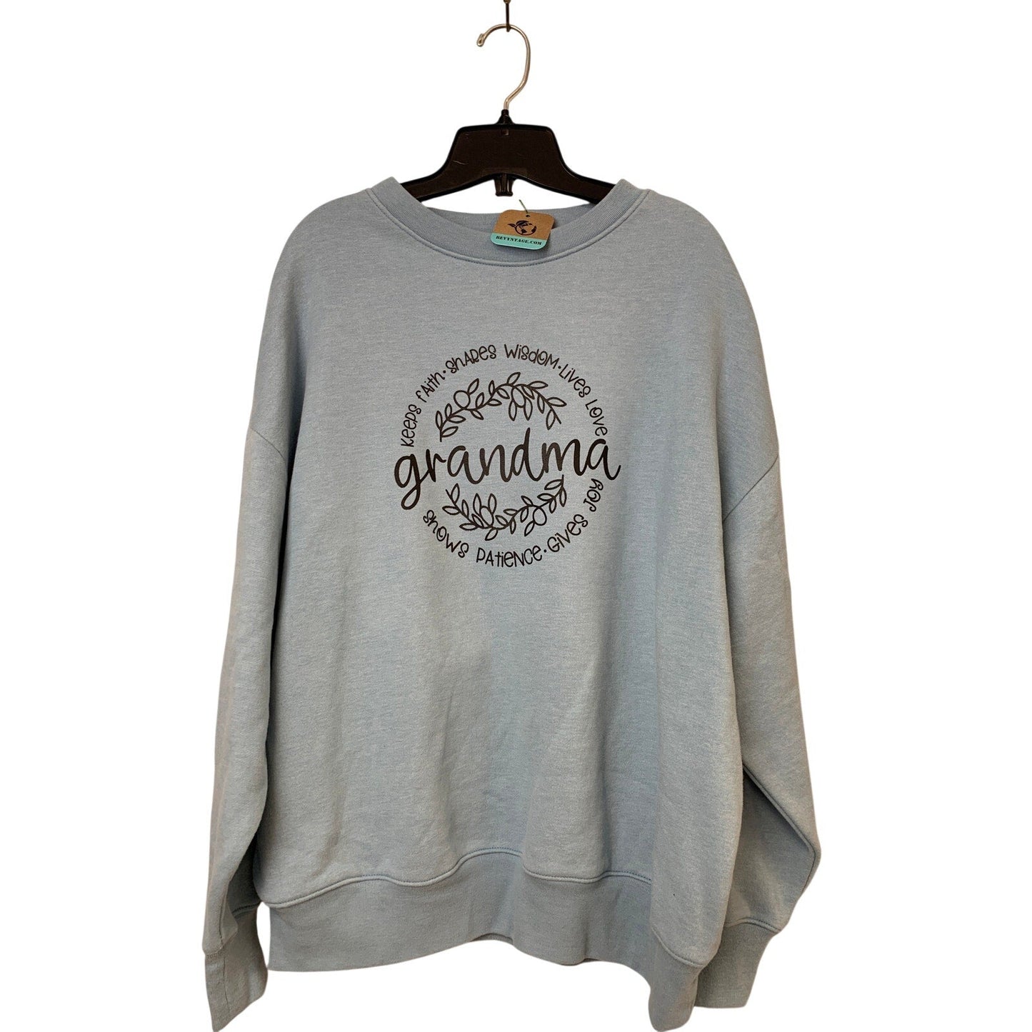 New Hand Printed Womens Medium Grandma Love Joy Patience Long Sleeve Sweatshirt