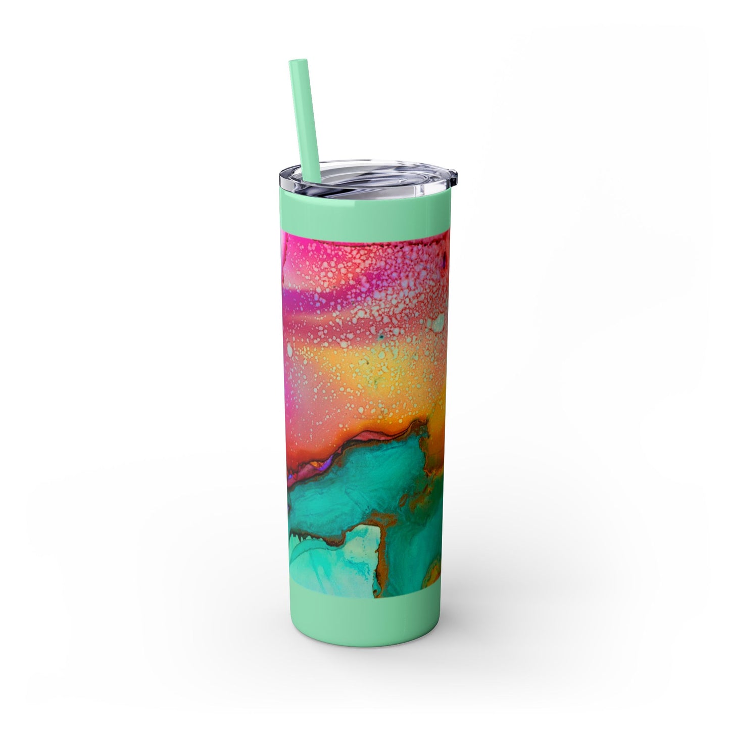 Beautiful Watercolor Splatter Skinny Tumbler with Straw - 20oz, Vibrant Colorful Drinkware for Every Occasion, Perfect Gift for Friends, Reusable Travel Mug, Water [...]