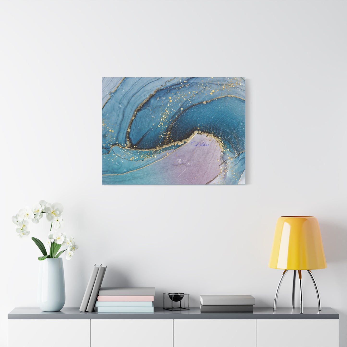 Canvas Wall Art, Abstract Ocean Wave, Modern Decor, Home Office, Gift for Her, Blue Gold Artwork, Living Room Wall Decor