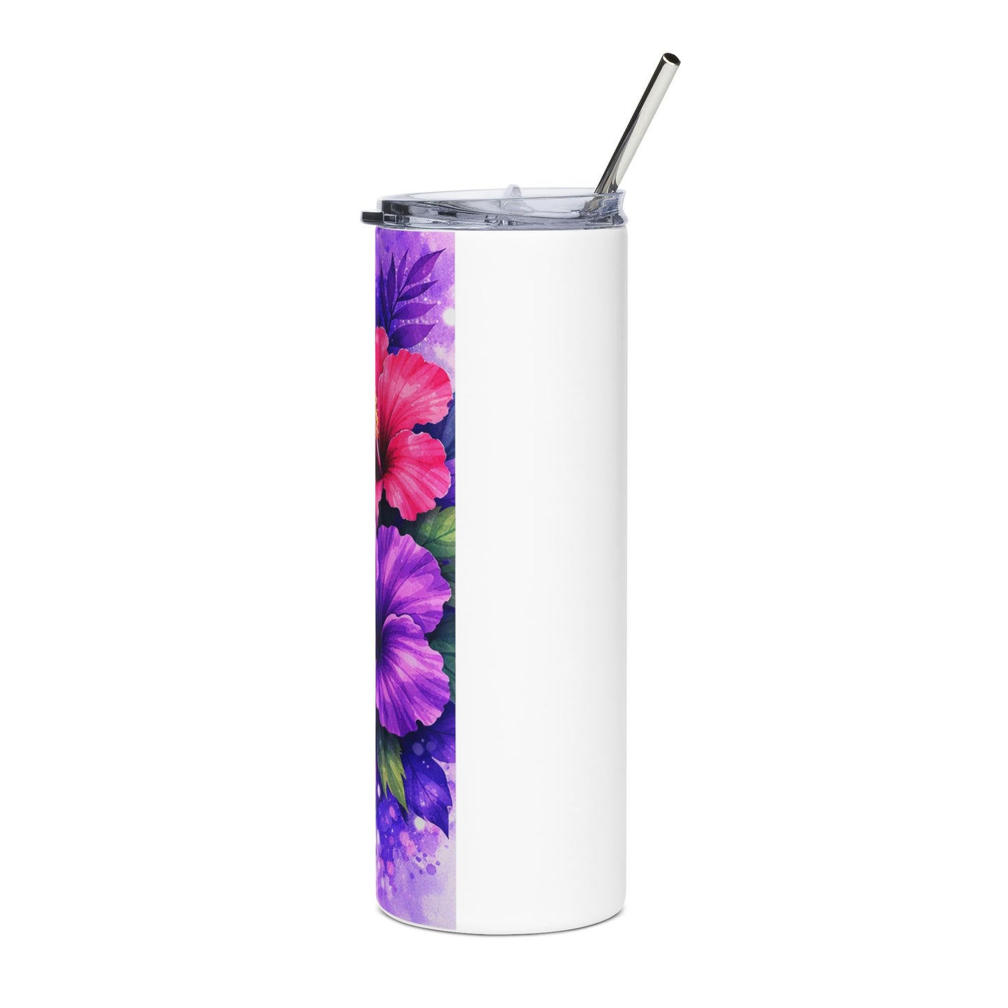Purple Pink Hibiscus Floral Stainless Steel Tumbler | 20oz