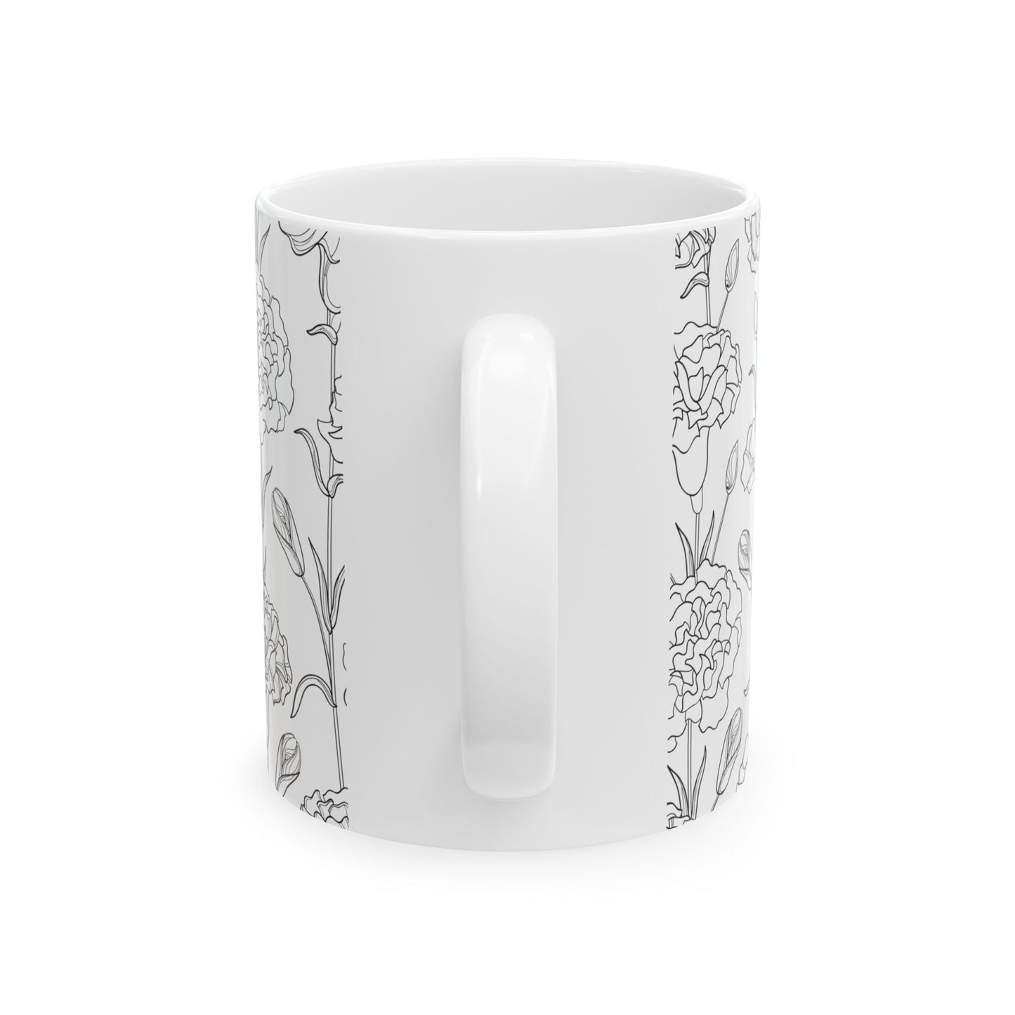 Floral Elegance Ceramic Mug, 11oz, 15oz, Gift for Her, Home Decor, Mother's Day, Coffee Lover, Minimalist Style