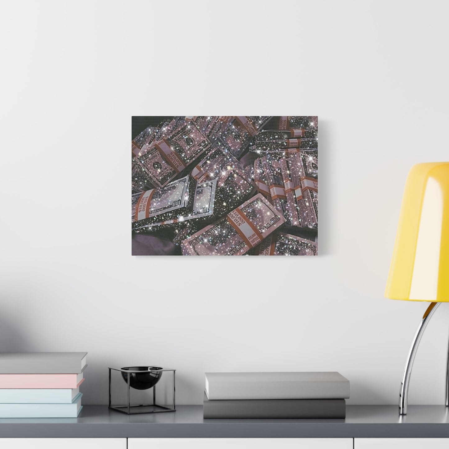 Sparkling Money Canvas Art, Glittery Wall Decor for Home, Modern Art Piece, Gift for Art Lovers, Chic Office Decor, Unique Wall Hanging
