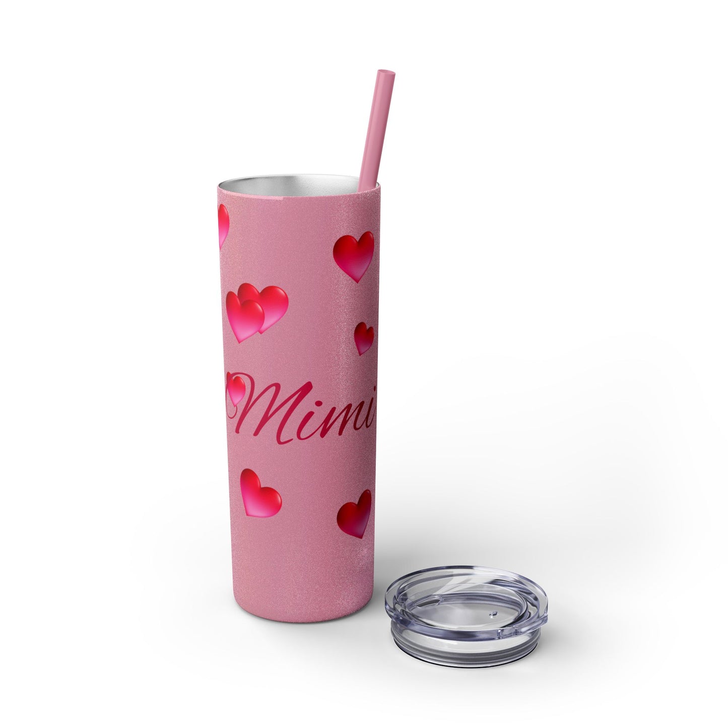 Gepasmaakte Glitter 20oz Dun Tumbler met Pienk Hartpatroon — [Jou Naam Hier]