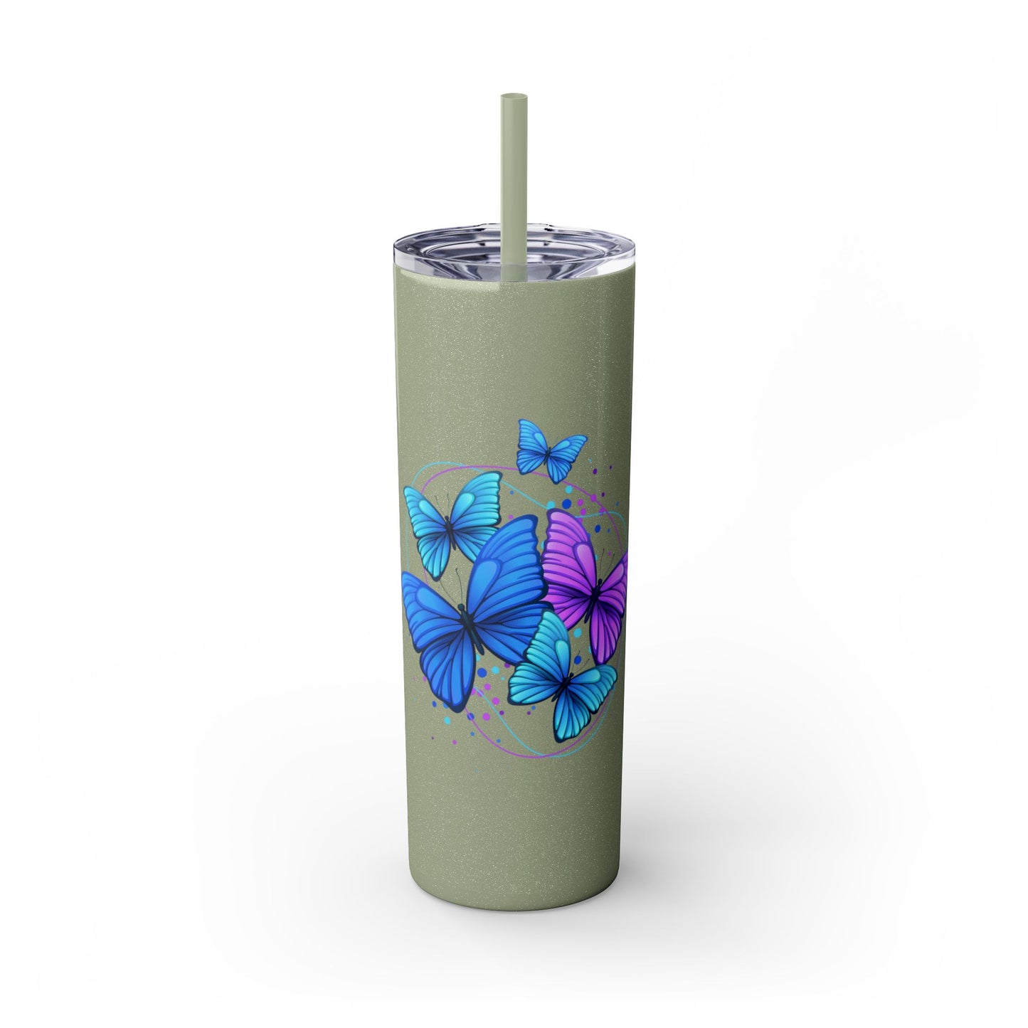 Butterfly Design Skinny Tumbler with Straw - 20oz Travel Mug