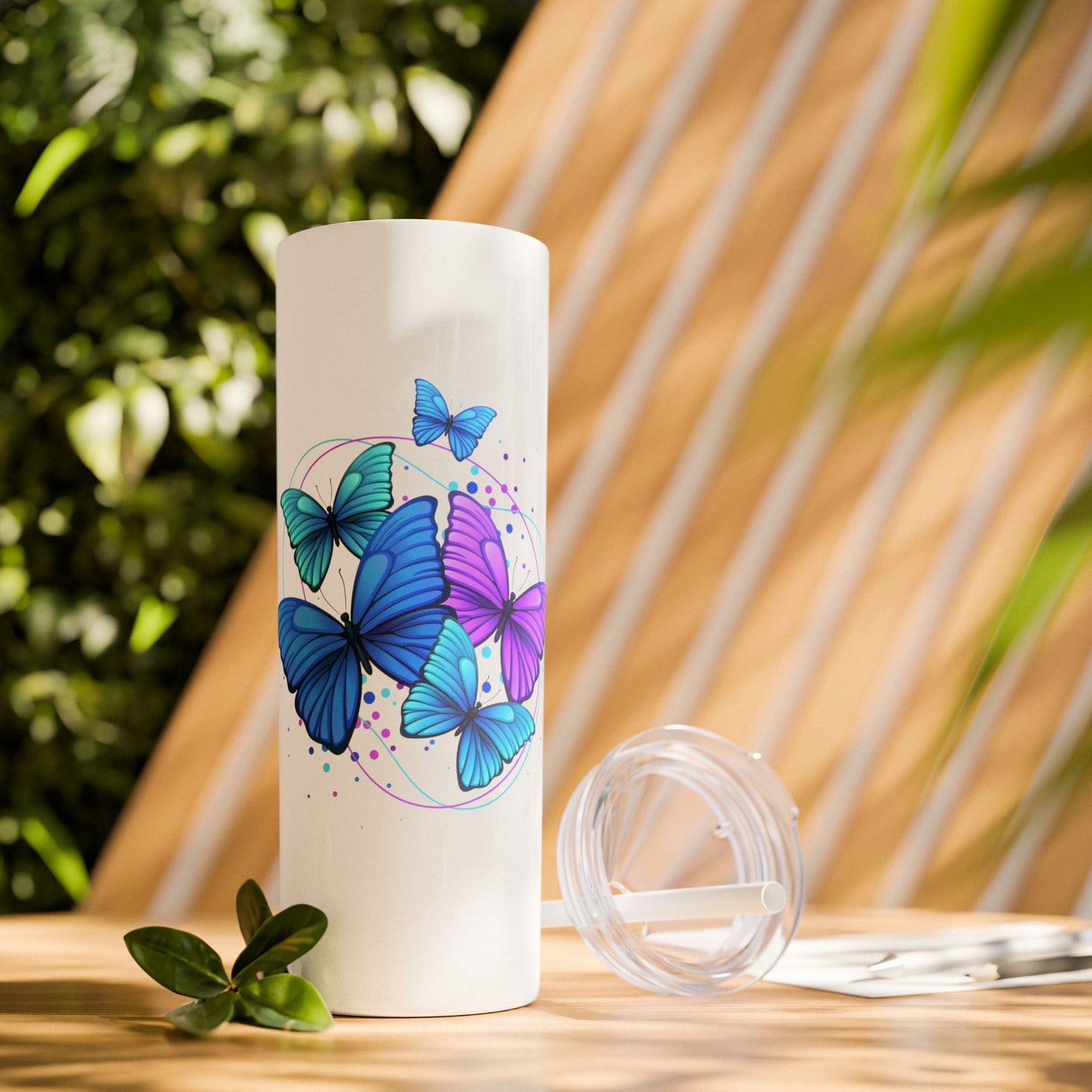 Butterfly Design Skinny Tumbler with Straw - 20oz Travel Mug