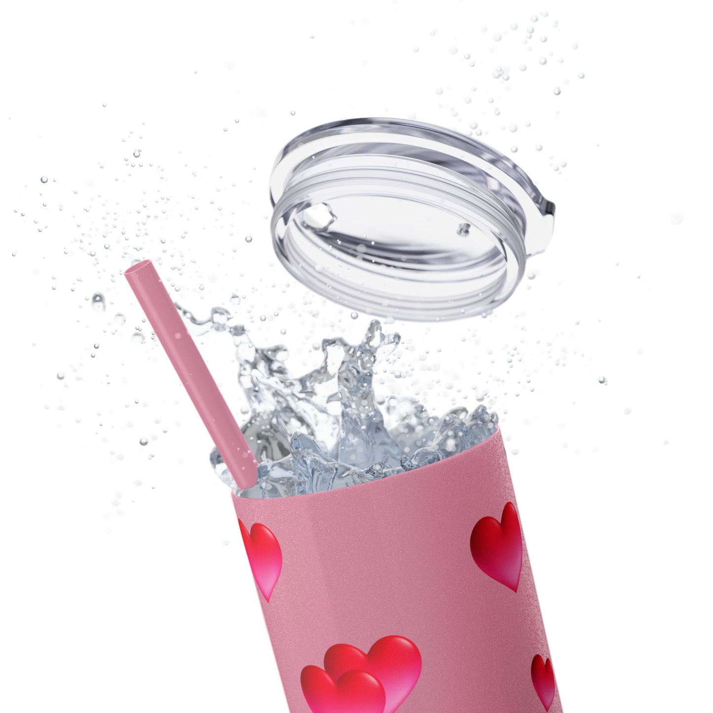 Gepasmaakte Glitter 20oz Dun Tumbler met Pienk Hartpatroon — [Jou Naam Hier]