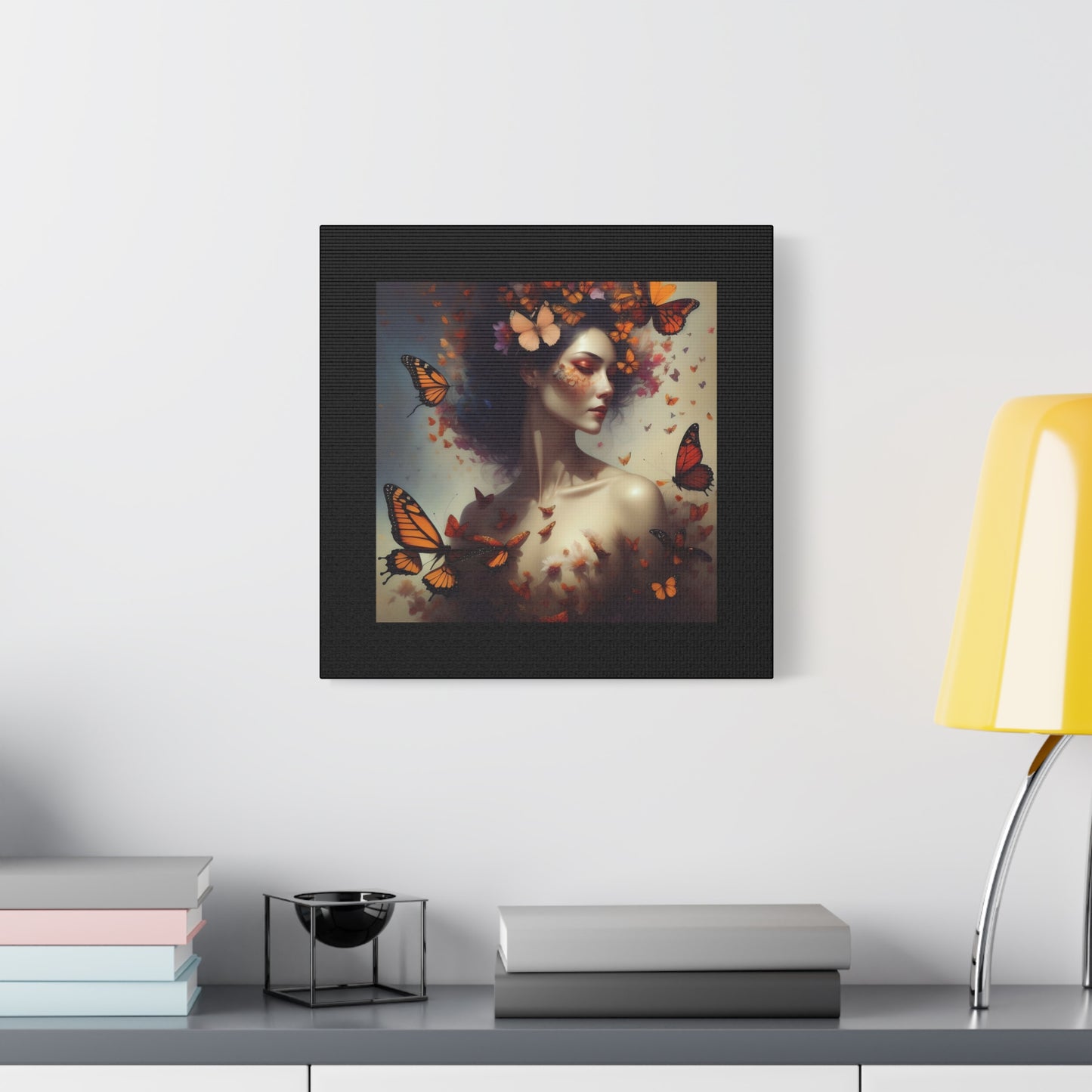 Canvas Wall Art - Butterfly Woman Print, Floral Home Decor, Unique Gift for Nature Lovers, Birthday Decoration, Whimsical Art