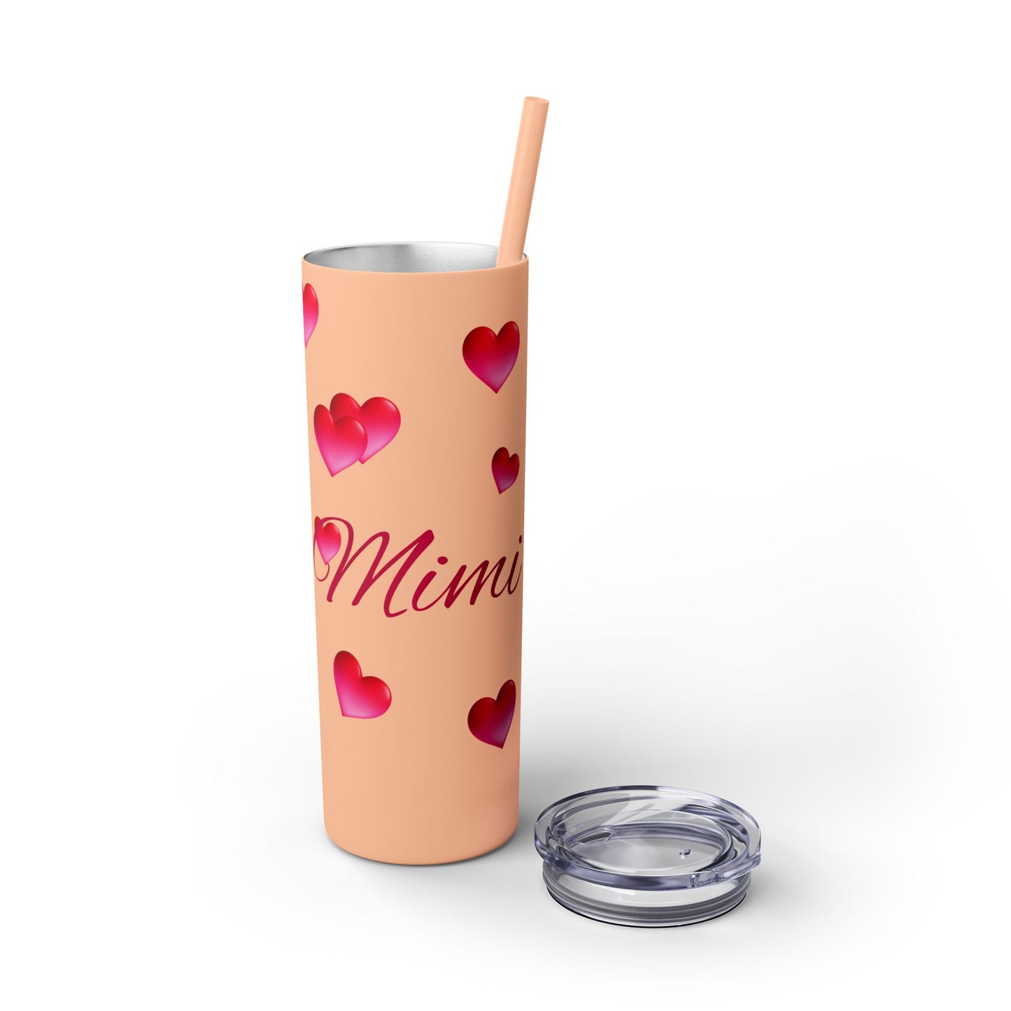 Gepasmaakte Glitter 20oz Dun Tumbler met Pienk Hartpatroon — [Jou Naam Hier]