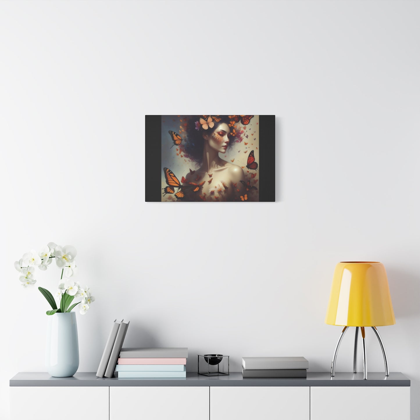Canvas Wall Art - Butterfly Woman Print, Floral Home Decor, Unique Gift for Nature Lovers, Birthday Decoration, Whimsical Art