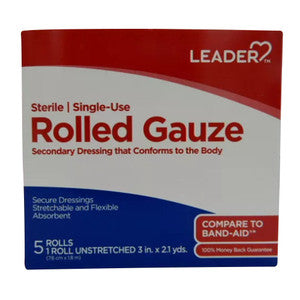 Leader Sterile Unstretched Single Use Rolled Gauze