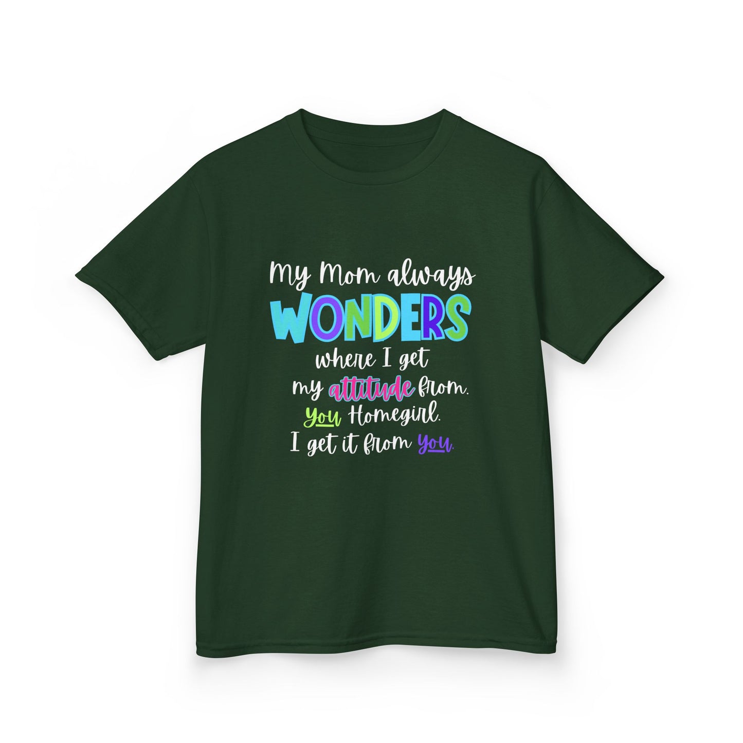 Colorful Kids Tee: 'My Mom Wonders Where I Get My Attitude From' | Fun Gift for Birthdays, Holidays, Everyday Wear, Unique Kids Apparel