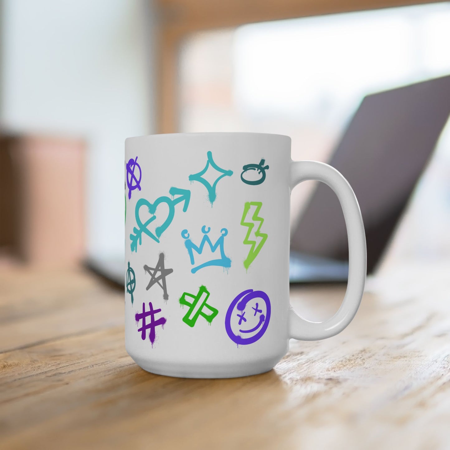 SMILE Vibrant Graffiti Ceramic Mug, Art Mug, Unique Gift, Inspirational Mug, Coffee Cup, Fun Drinkware