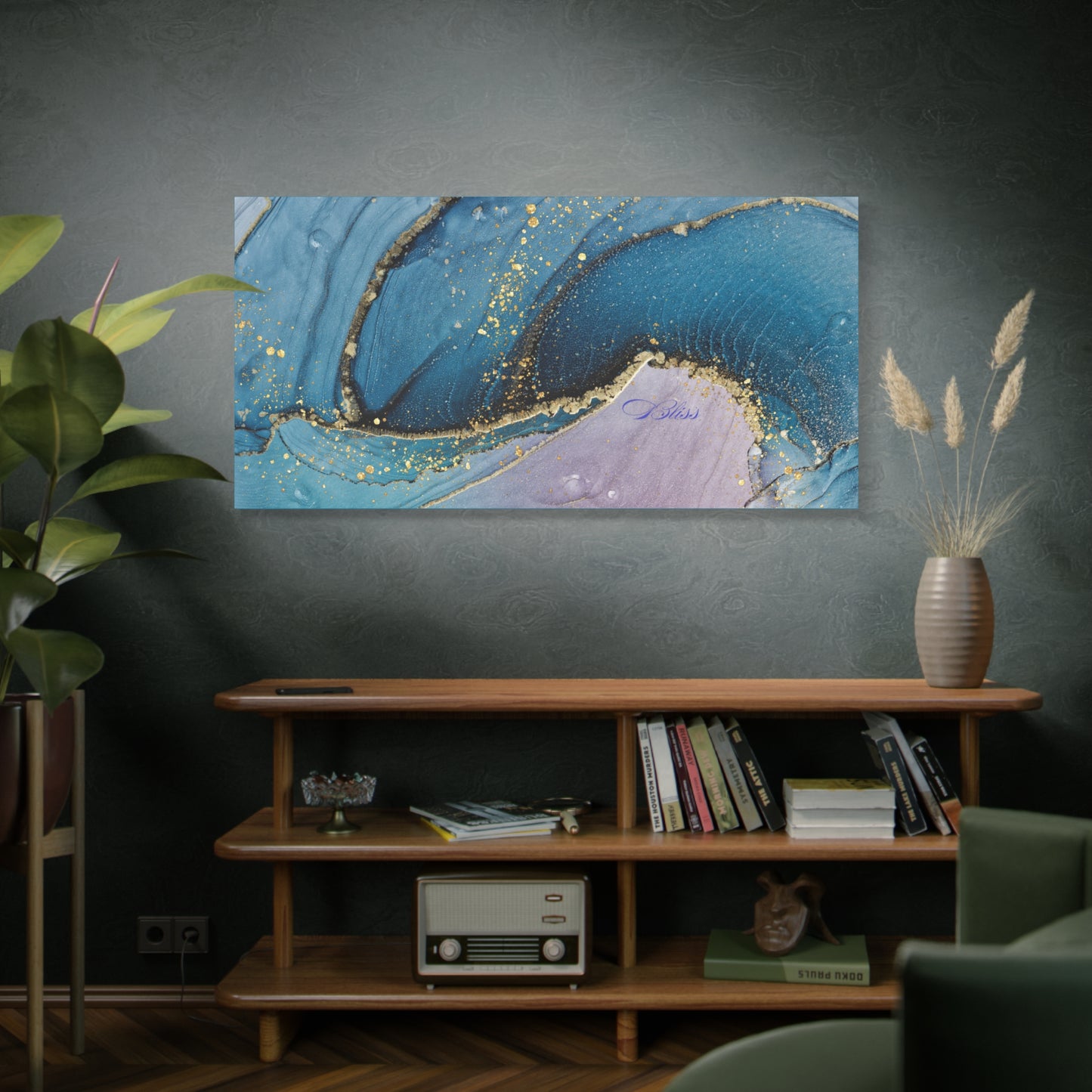 Canvas Wall Art, Abstract Ocean Wave, Modern Decor, Home Office, Gift for Her, Blue Gold Artwork, Living Room Wall Decor