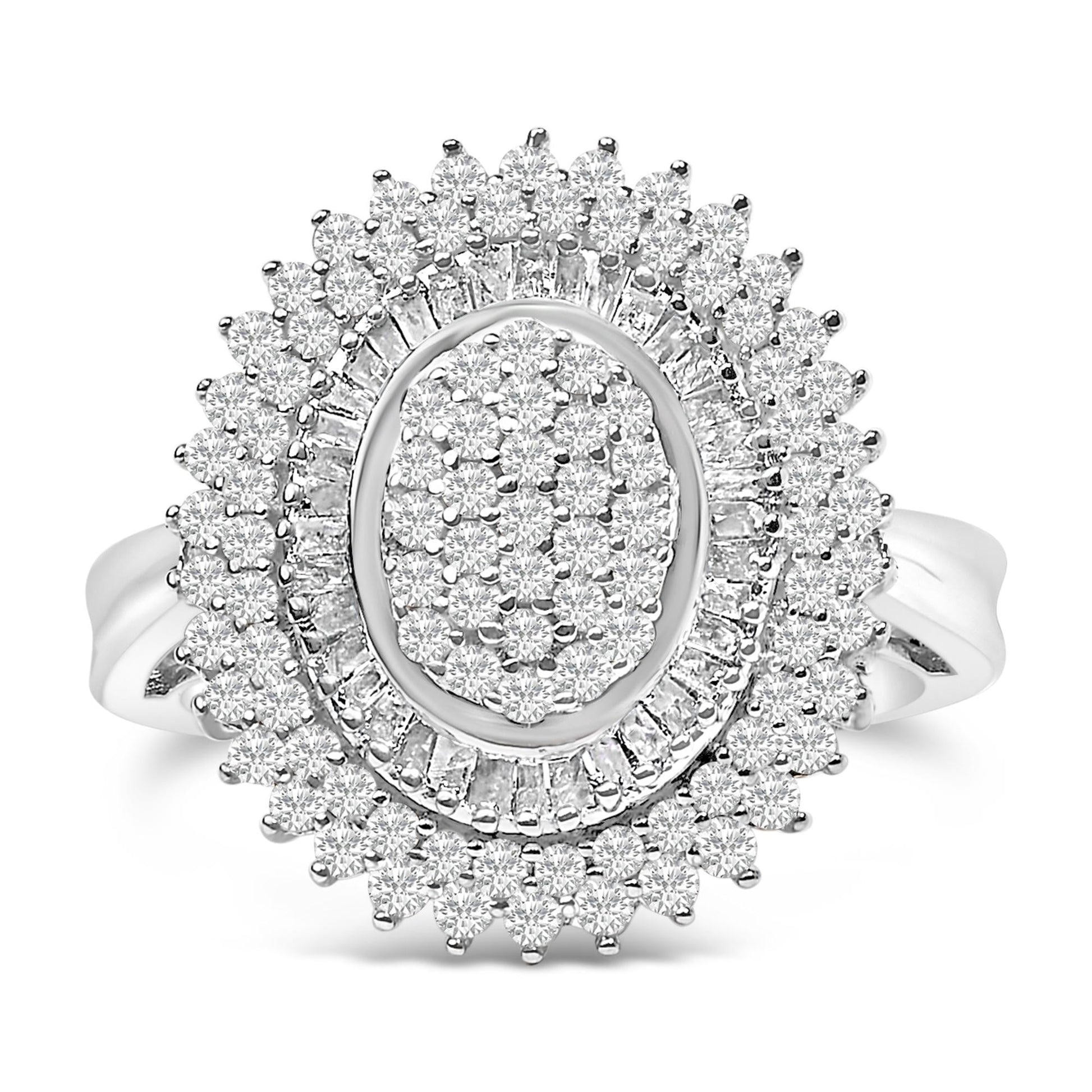 Sterling Silver 2.0 Cttw Diamond Oval Halo Cocktail Ring-0