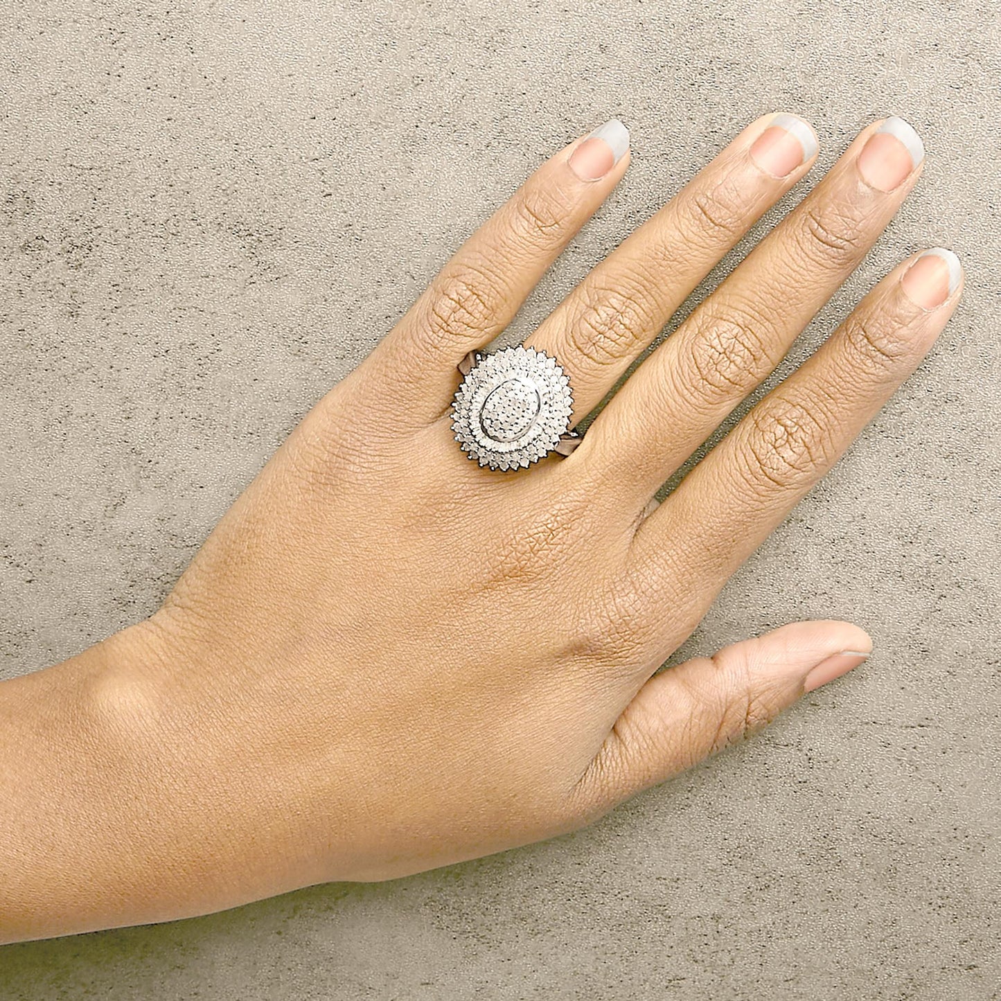 Sterling Silver 2.0 Cttw Diamond Oval Halo Cocktail Ring-2