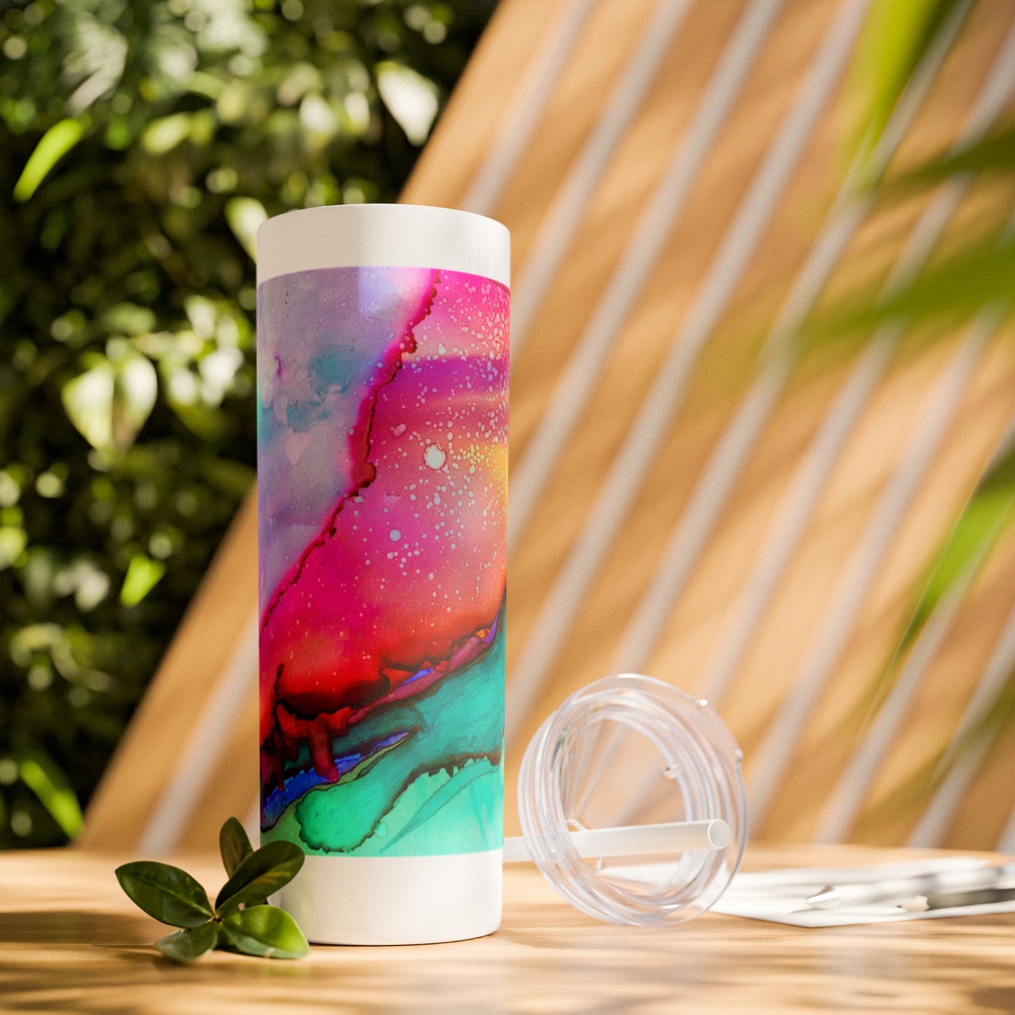 Beautiful Watercolor Splatter Skinny Tumbler with Straw - 20oz, Vibrant Colorful Drinkware for Every Occasion, Perfect Gift for Friends, Reusable Travel Mug, Water [...]