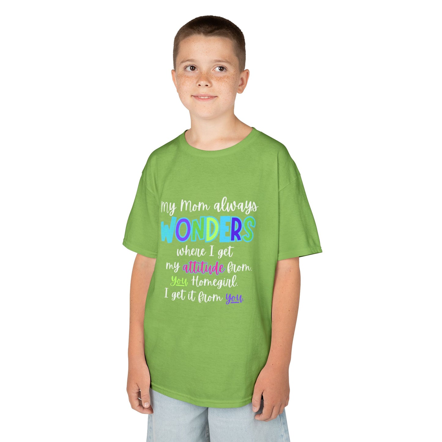 Colorful Kids Tee: 'My Mom Wonders Where I Get My Attitude From' | Fun Gift for Birthdays, Holidays, Everyday Wear, Unique Kids Apparel
