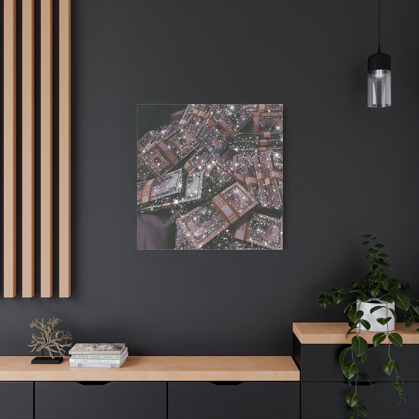 Sparkling Money Canvas Art, Glittery Wall Decor for Home, Modern Art Piece, Gift for Art Lovers, Chic Office Decor, Unique Wall Hanging