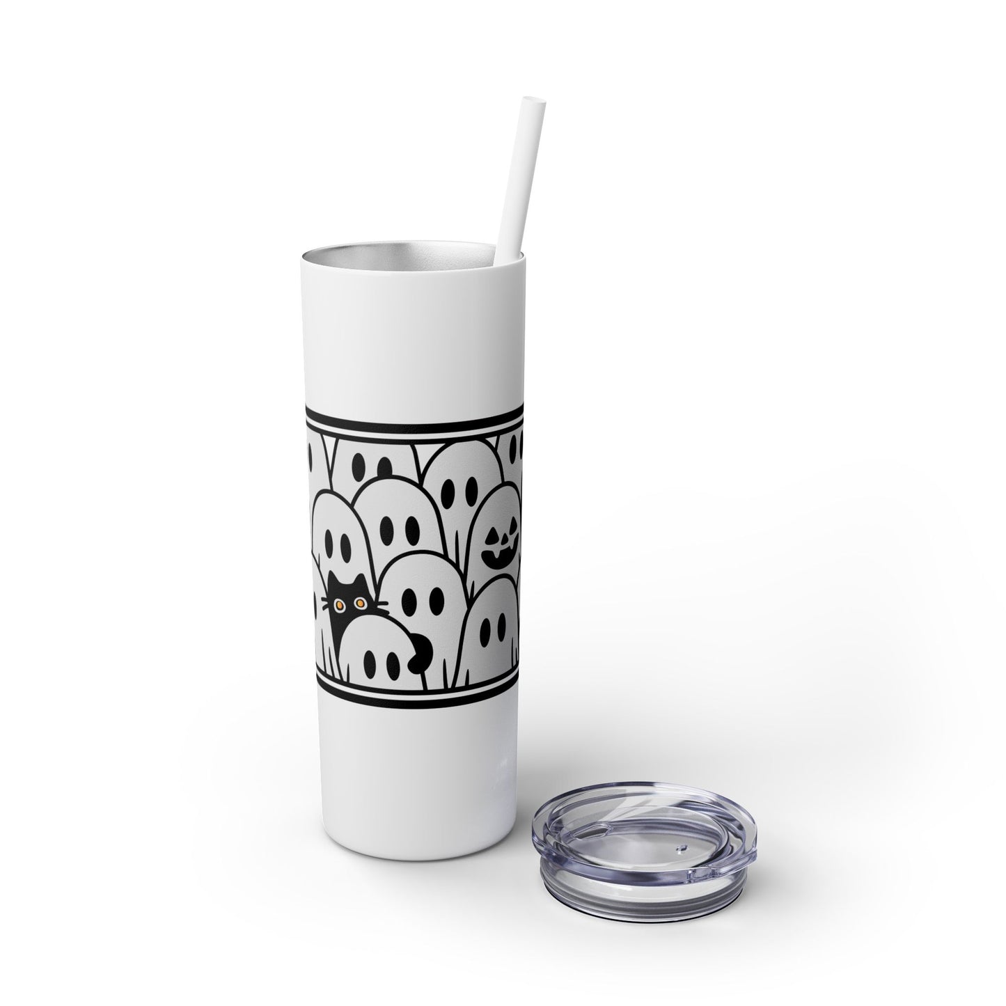 Halloween Ghost Tumbler, 20oz Skinny Tumbler with Straw, Cute Fall Drinkware, Spooky Gifts for Kids, Ghost Lovers, Cozy Decor