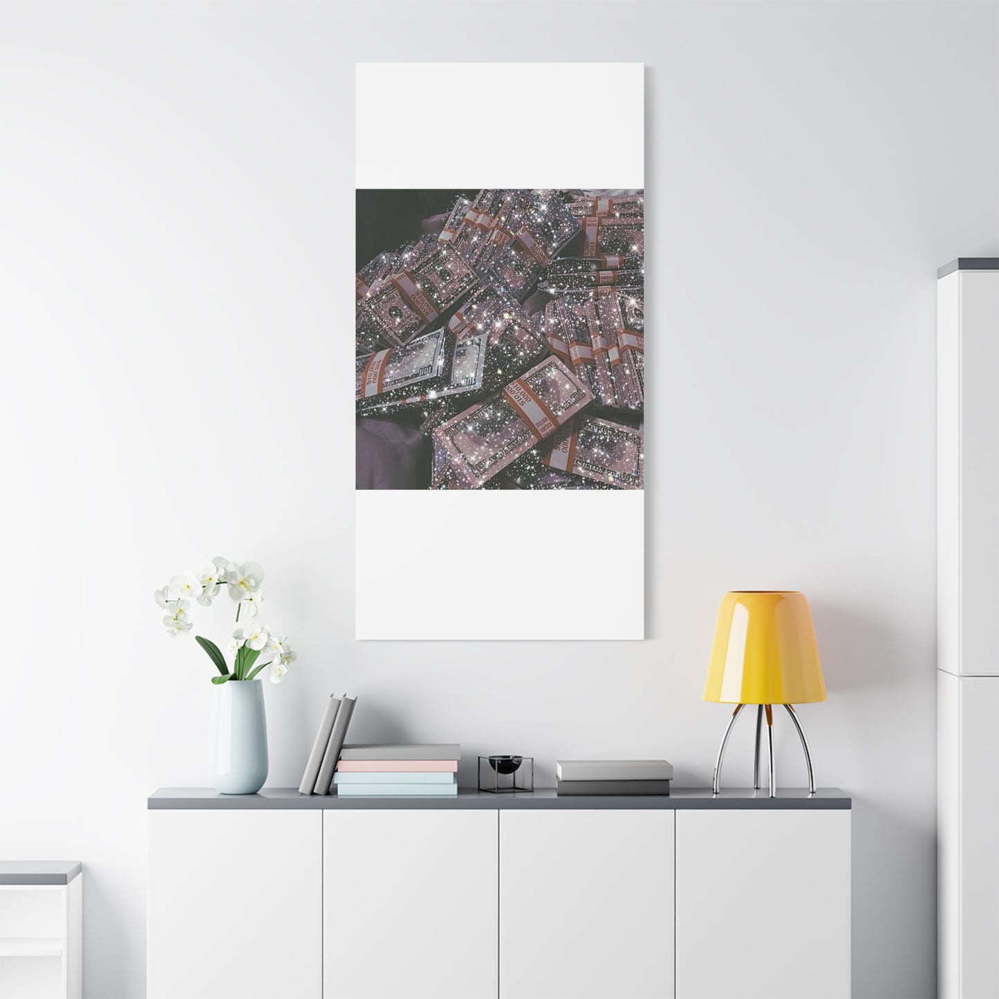 Sparkling Money Canvas Art, Glittery Wall Decor for Home, Modern Art Piece, Gift for Art Lovers, Chic Office Decor, Unique Wall Hanging