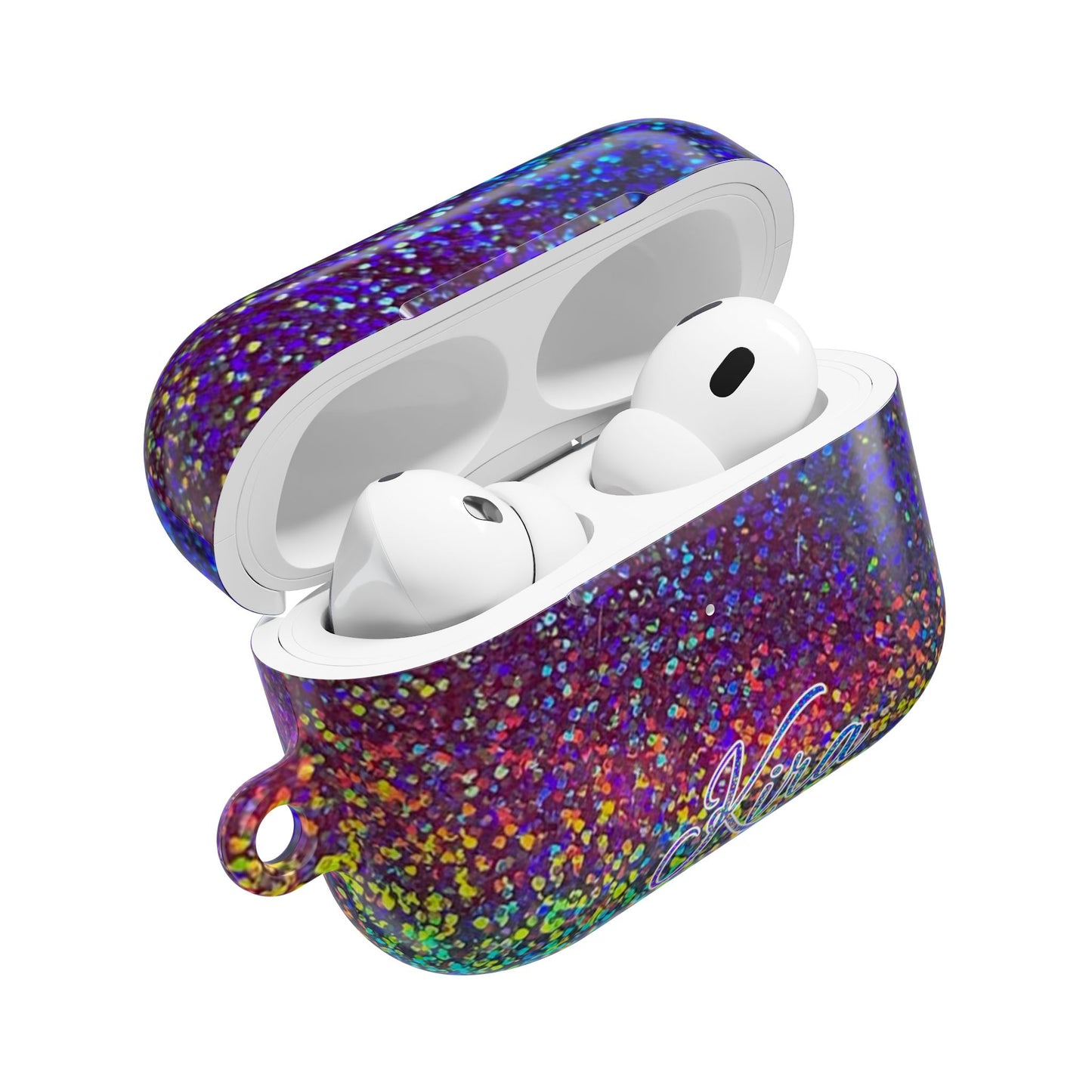 Holographic Rainbow Glitter Print Earbud Case - Personalized Name Option