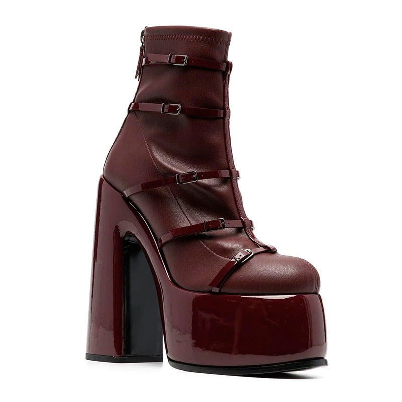 Women's Shoes New Fashion Autumn Winter Chunky High Heel Black Wine Red Buckle Dress Party Female Ankle Boots 35-43