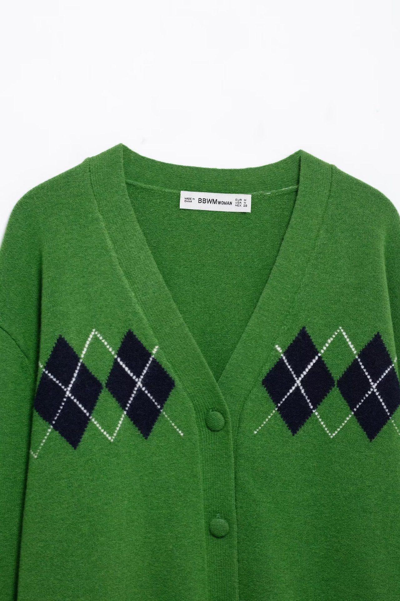 Street fashion diamond patterned knitted sweater jacket