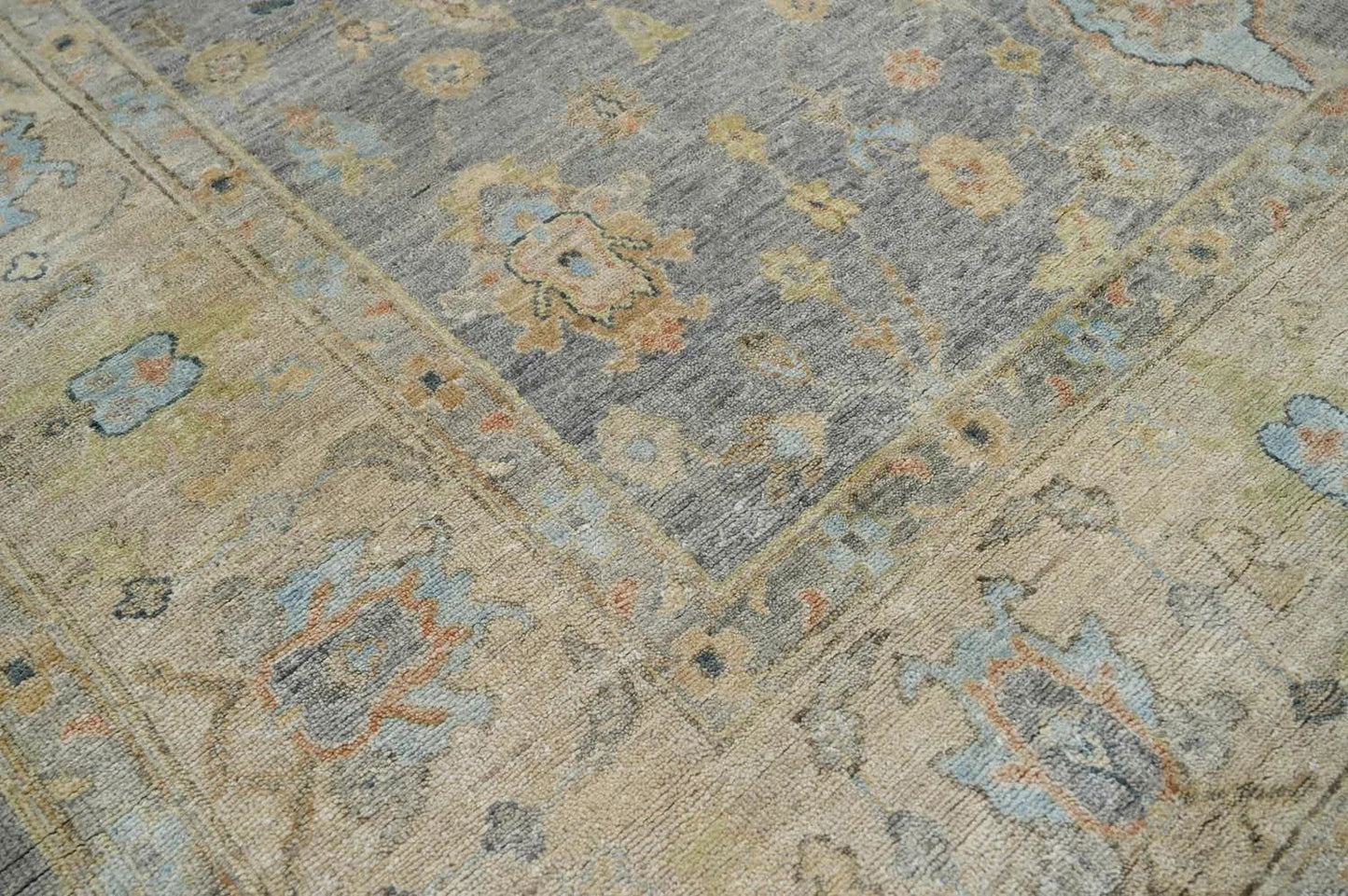 Multi Size Blue Hand Knotted Traditional Oushak Wool Oriental Area Rug-3